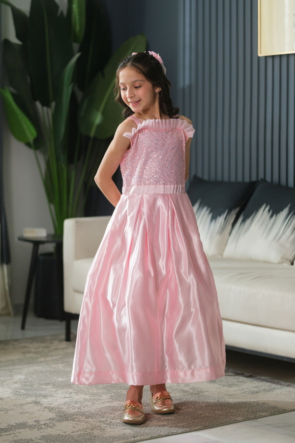 chiffon silk Frock in Light pink