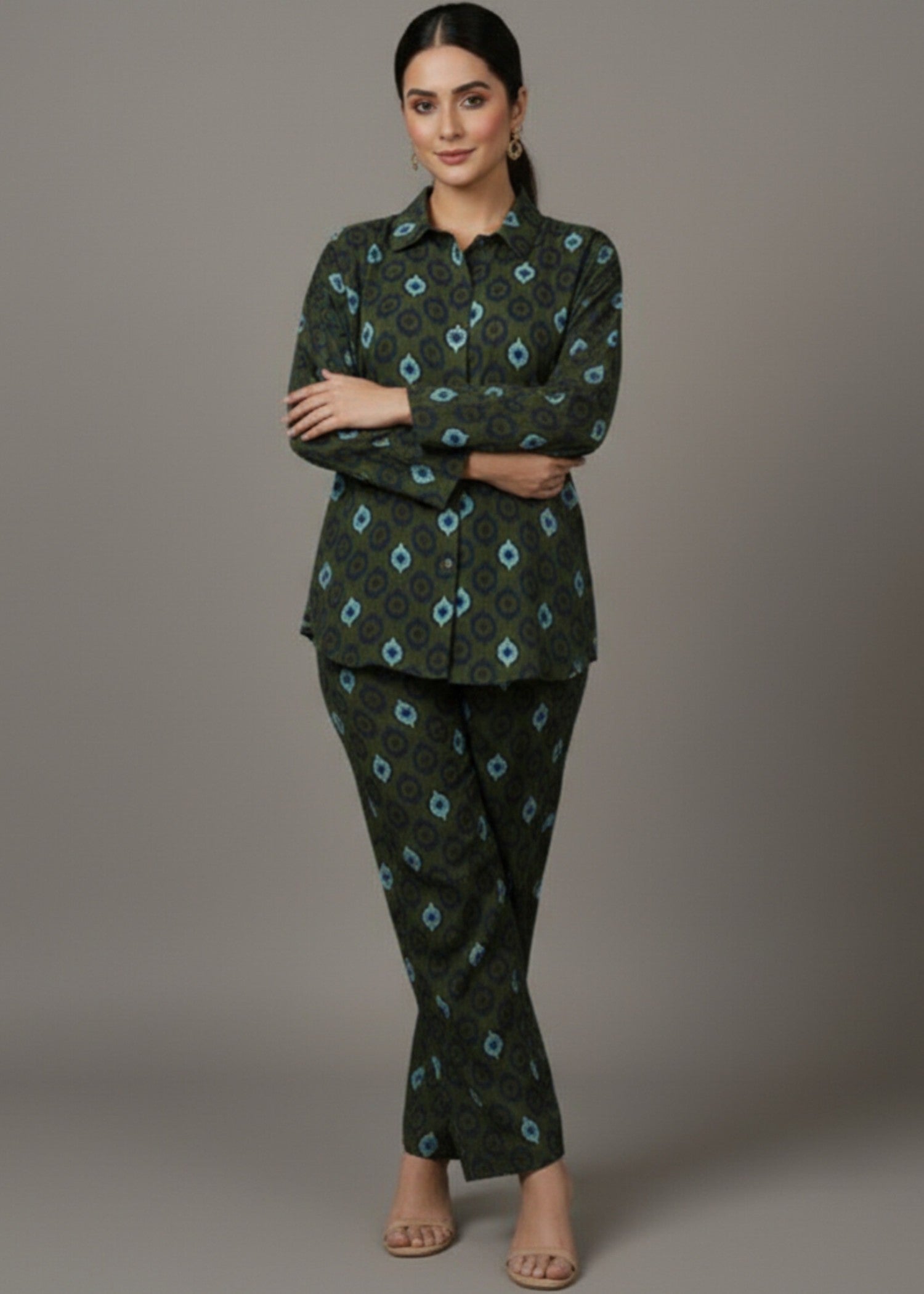 raw silk Co Ord Sets in Olive green