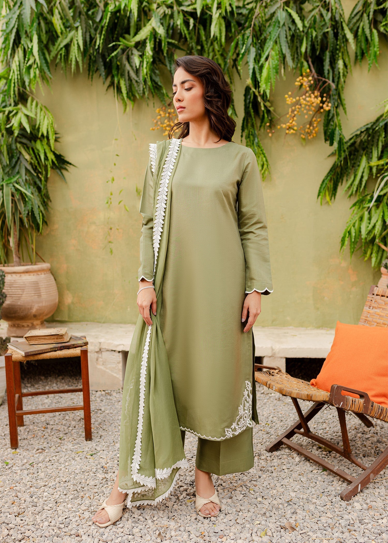 kattan silk Kurta Set in Sage green