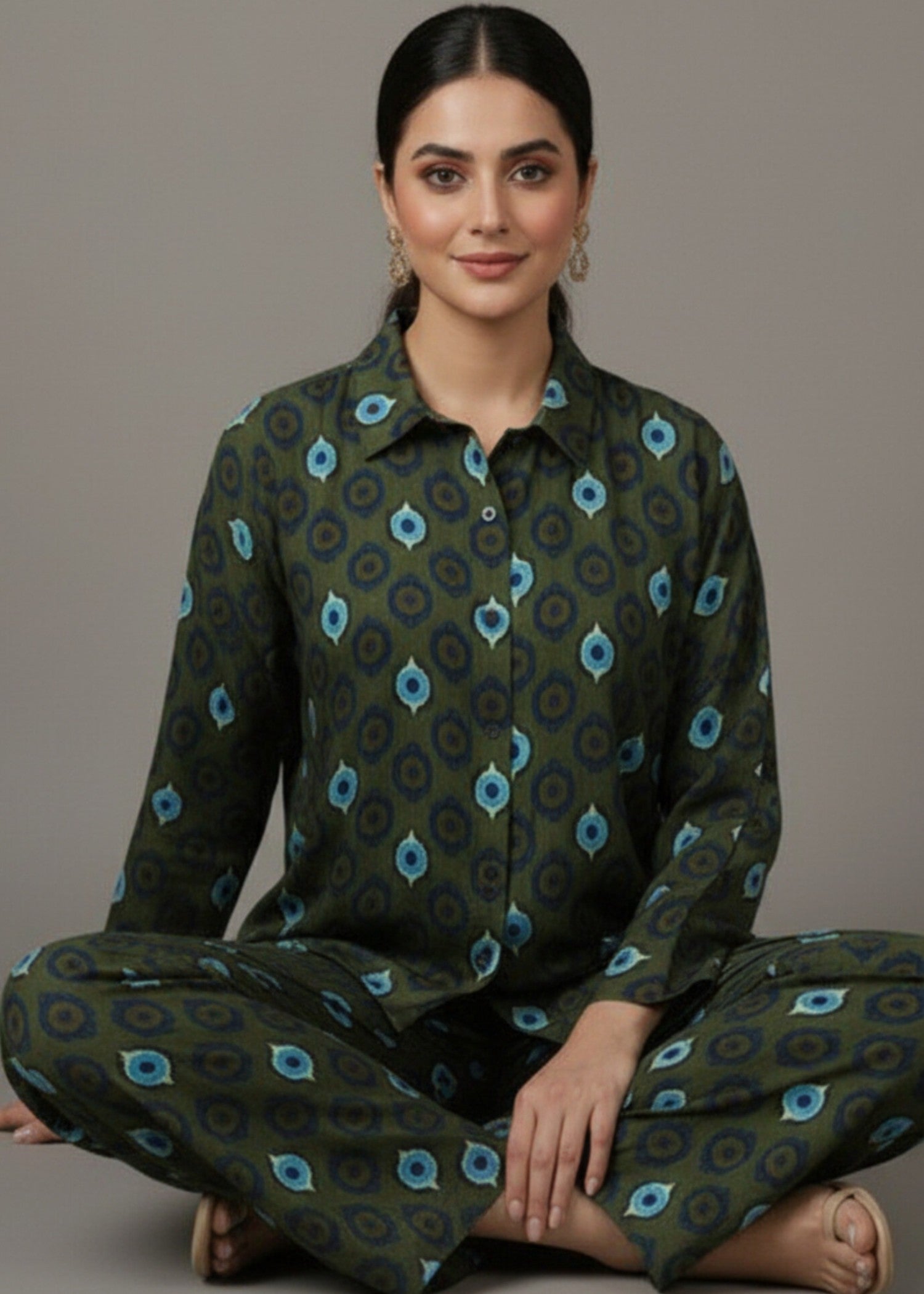 raw silk Co Ord Sets in Olive green