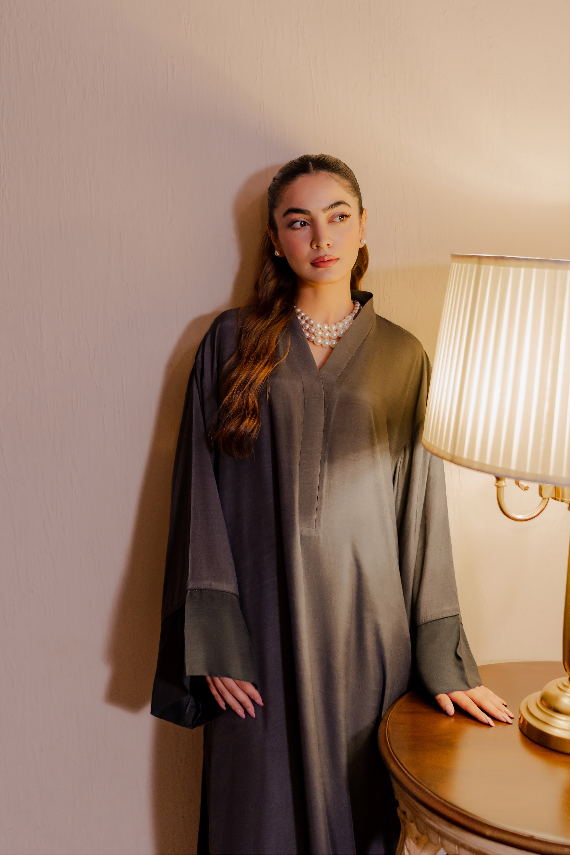 silk Kaftan in Tan brown
