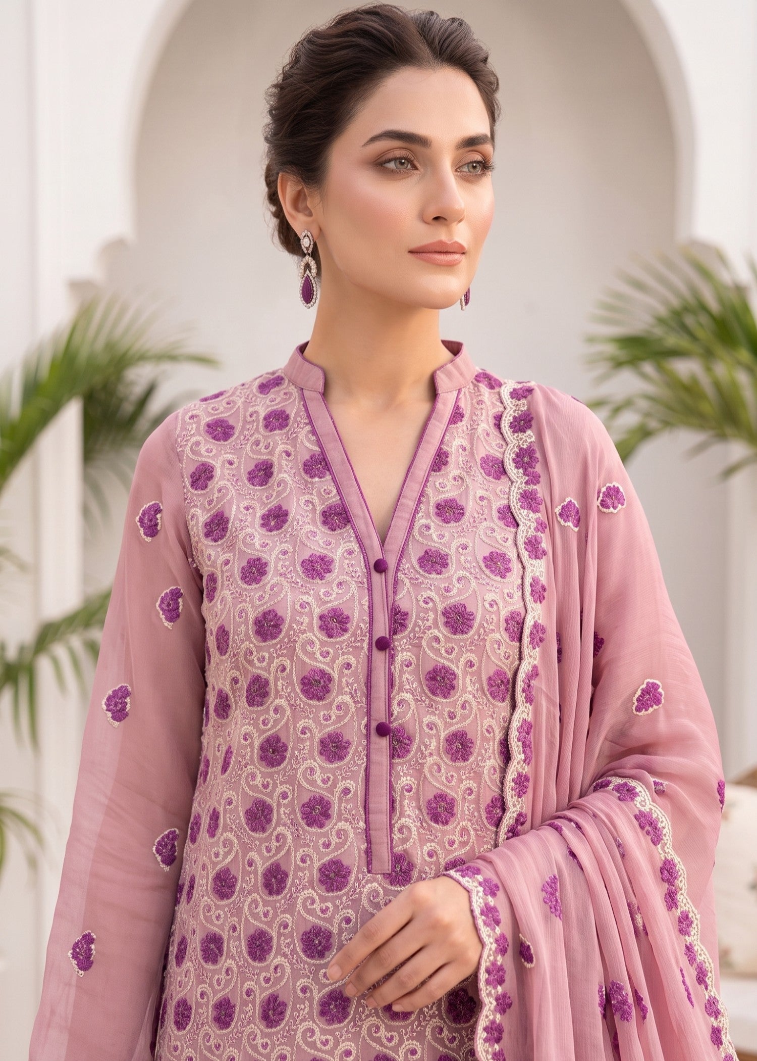 organza Kurta Set in Mauve pink