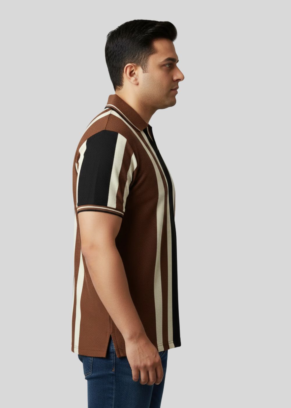 polyester-spandex Polo Shirt in Black, chocolate brown