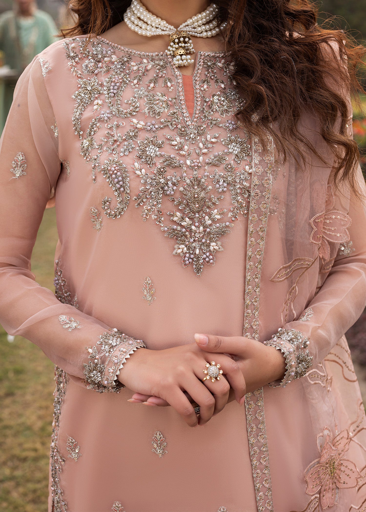 organza Gharara in Peach orange