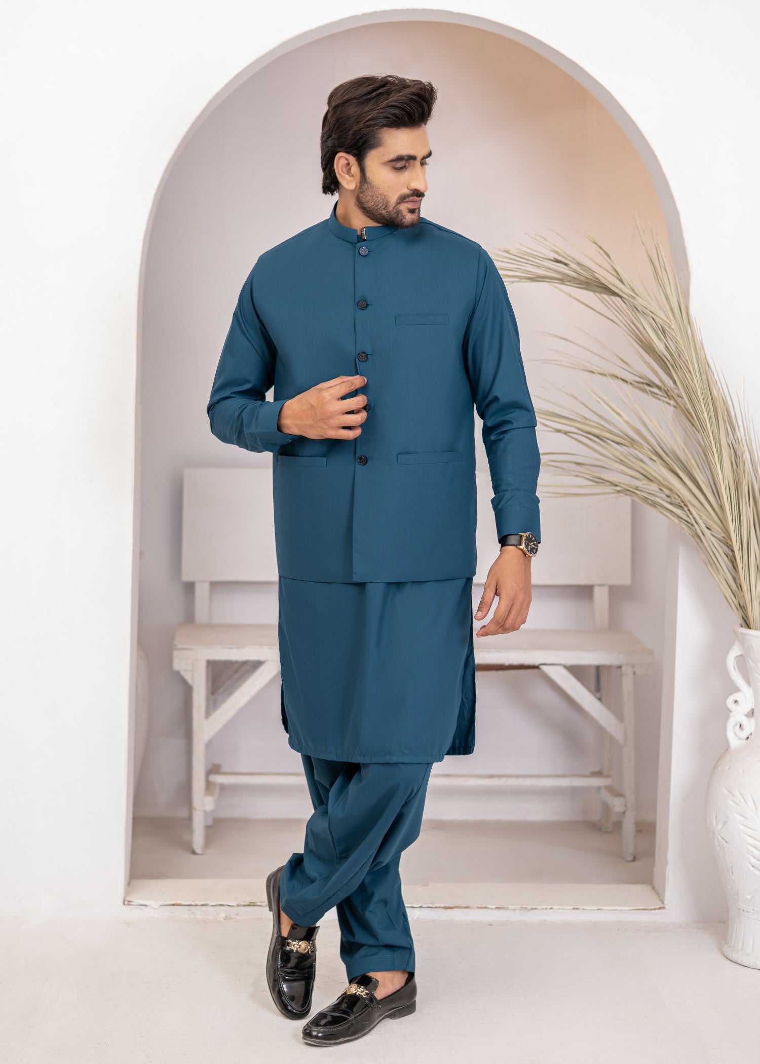 wash & wear Waistcoat in Steel blue