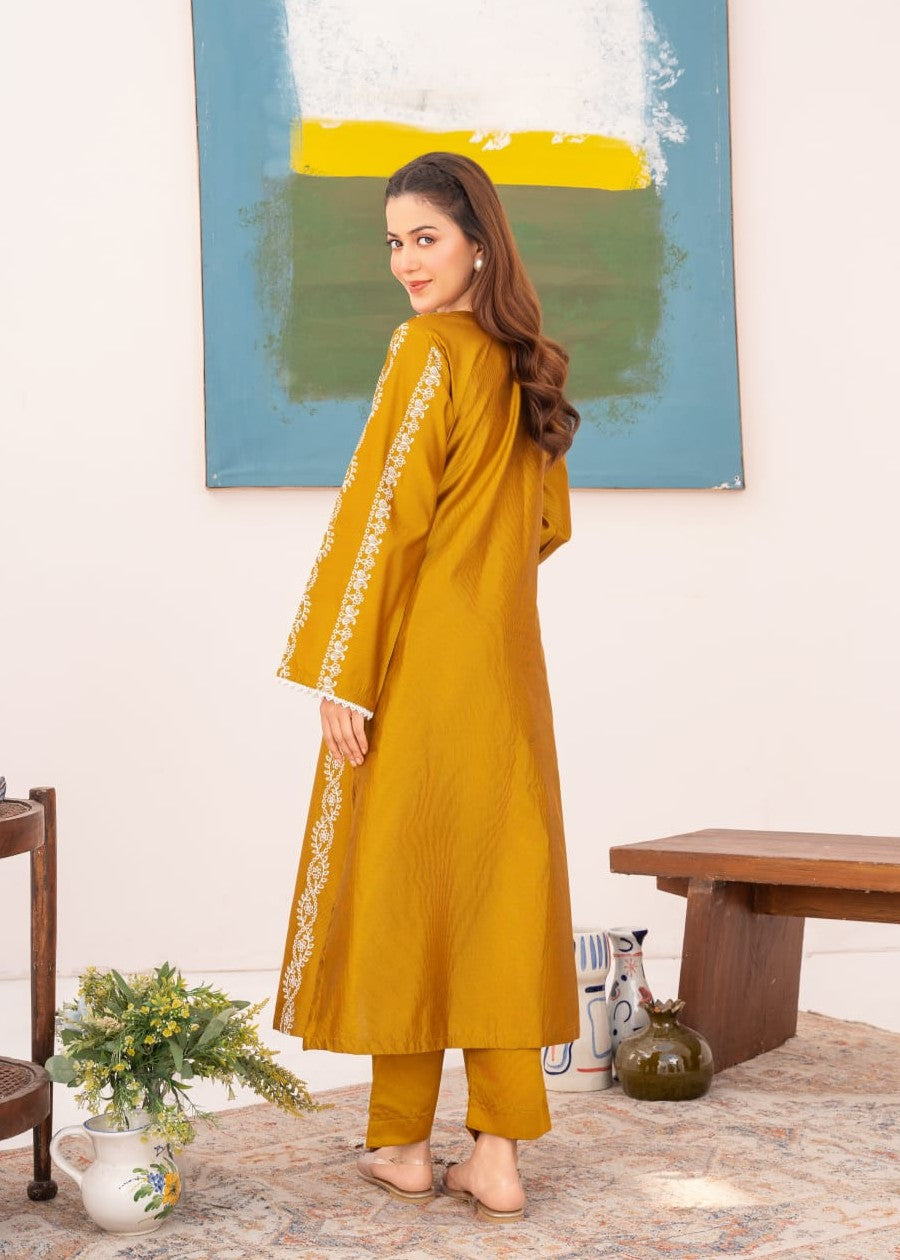 khaddi net Kurta Set in Gold