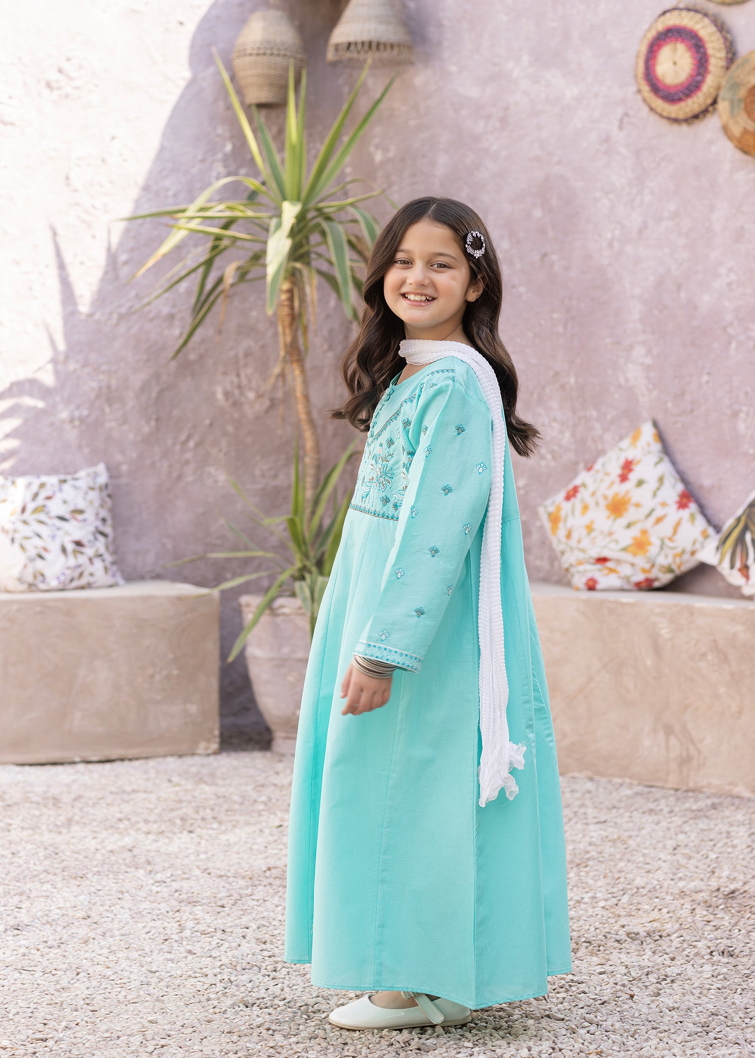 cotton Anarkali in Aquamarine