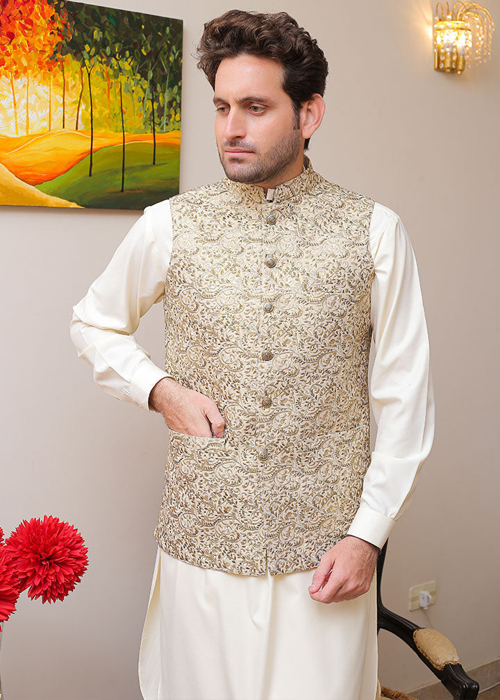 banarsi silk Waistcoat in Gold