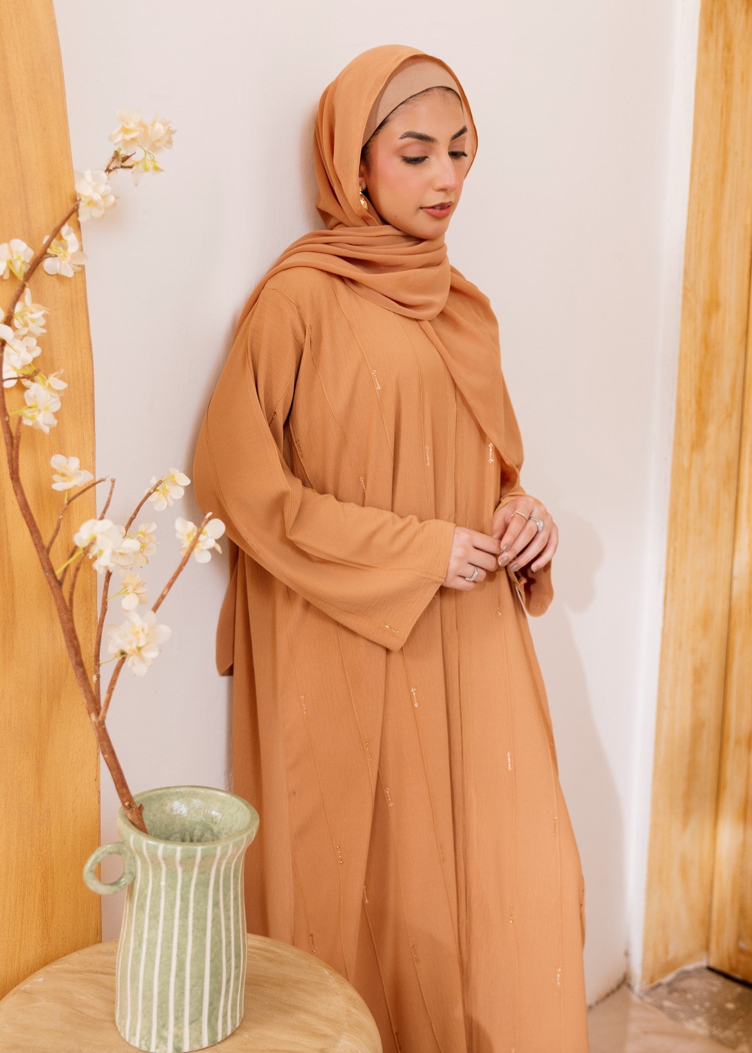nidha blend Abaya in Apricot orange