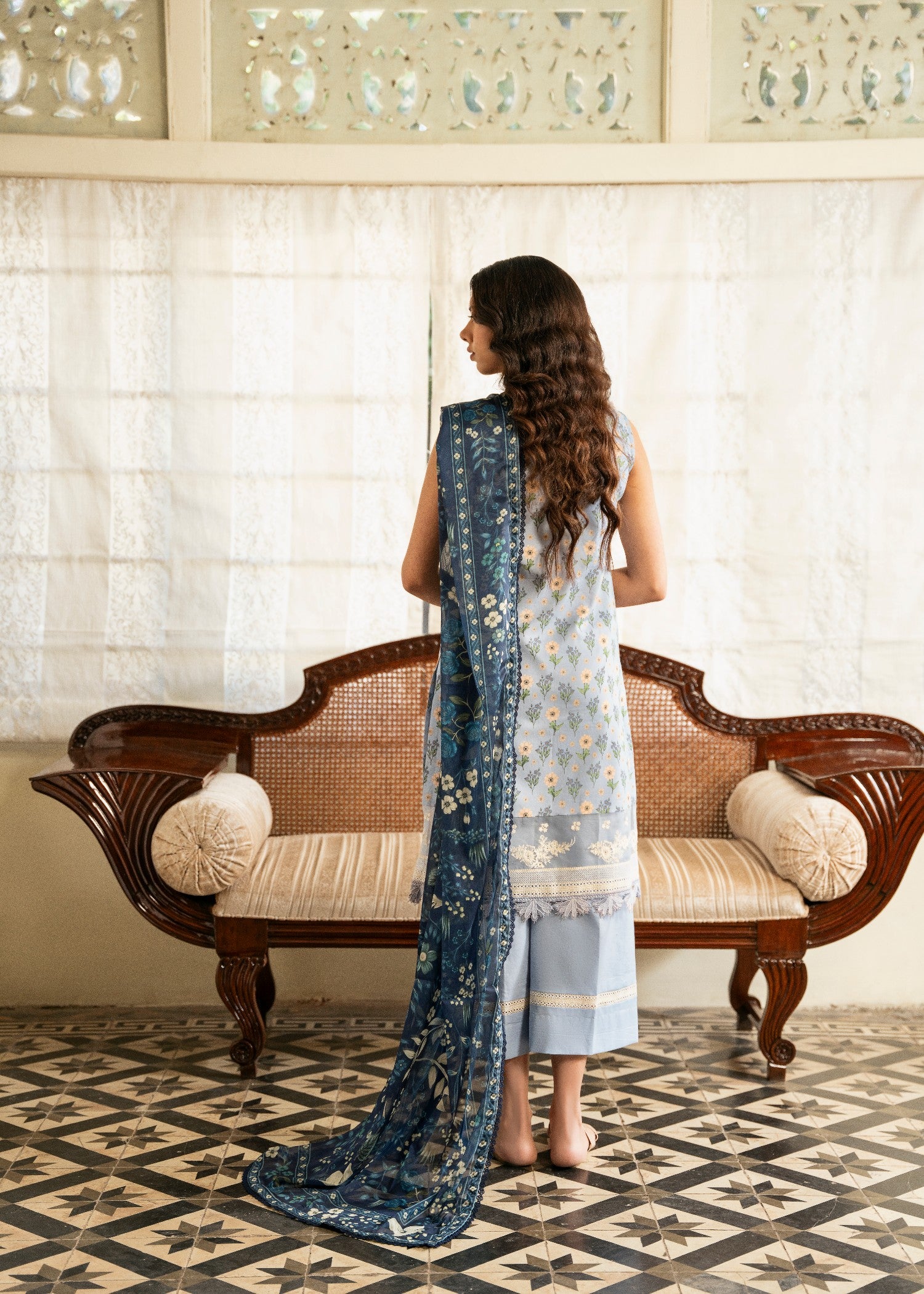 pure cotton Unstitched in Sky blue