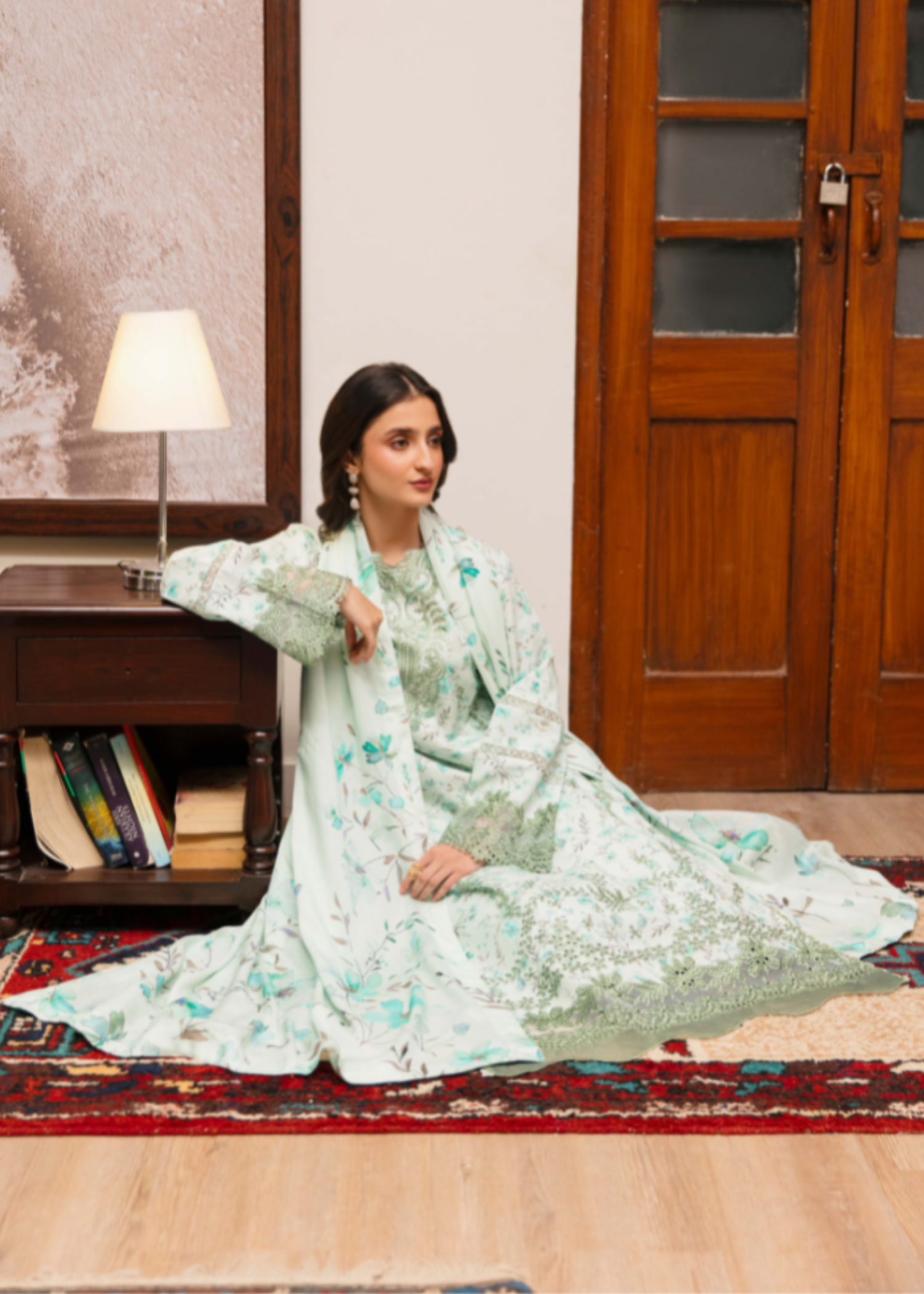 karandi Unstitched in Mint green
