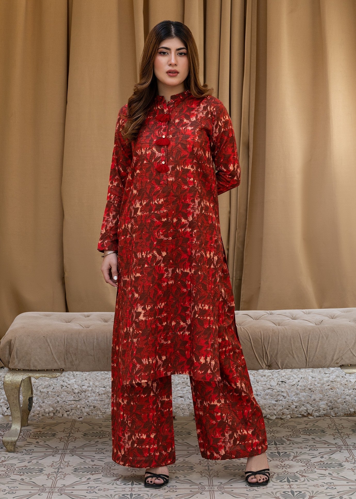 khaddar Co Ord Sets in Maroon