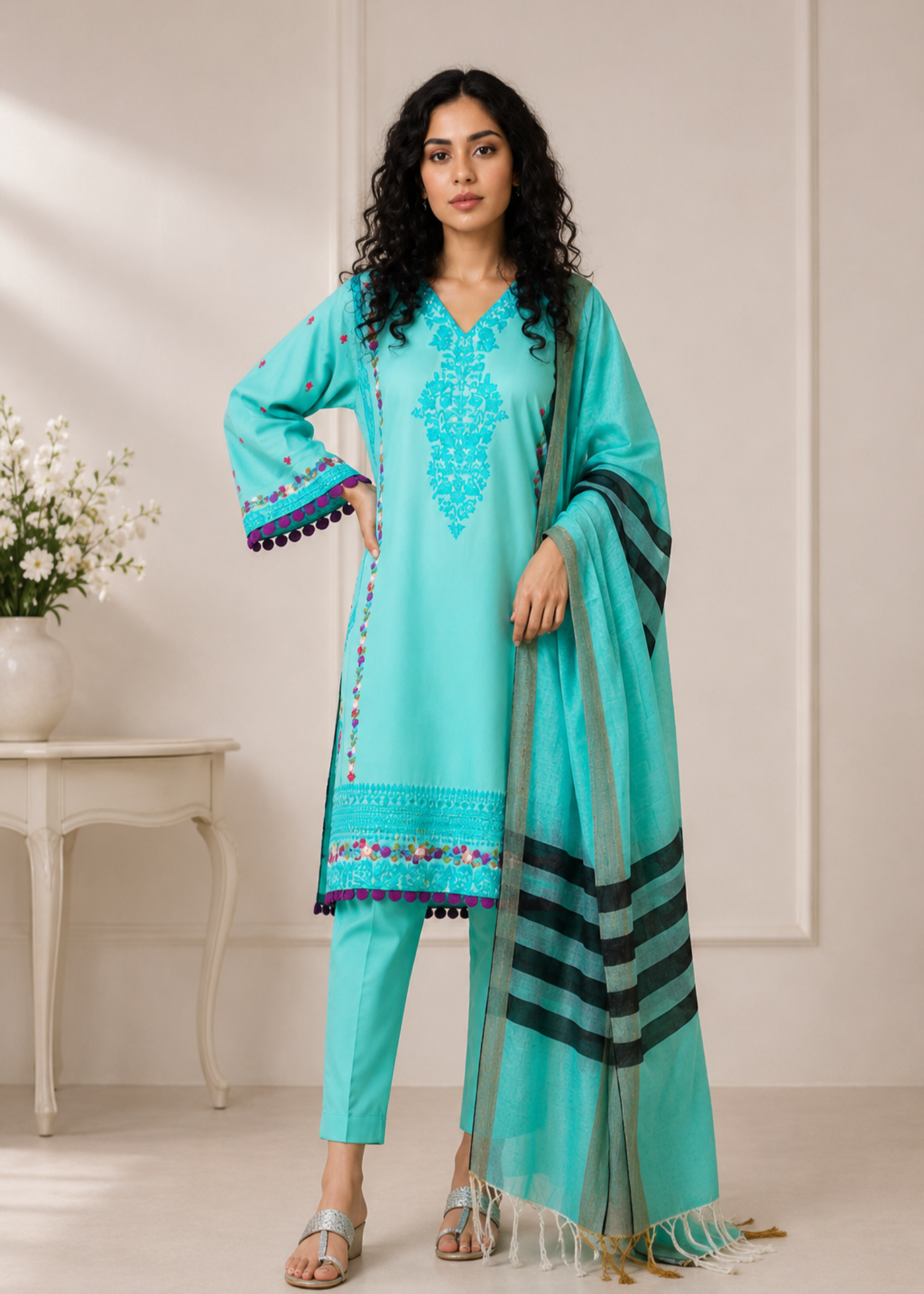 lawn cotton Unstitched in Aquamarine