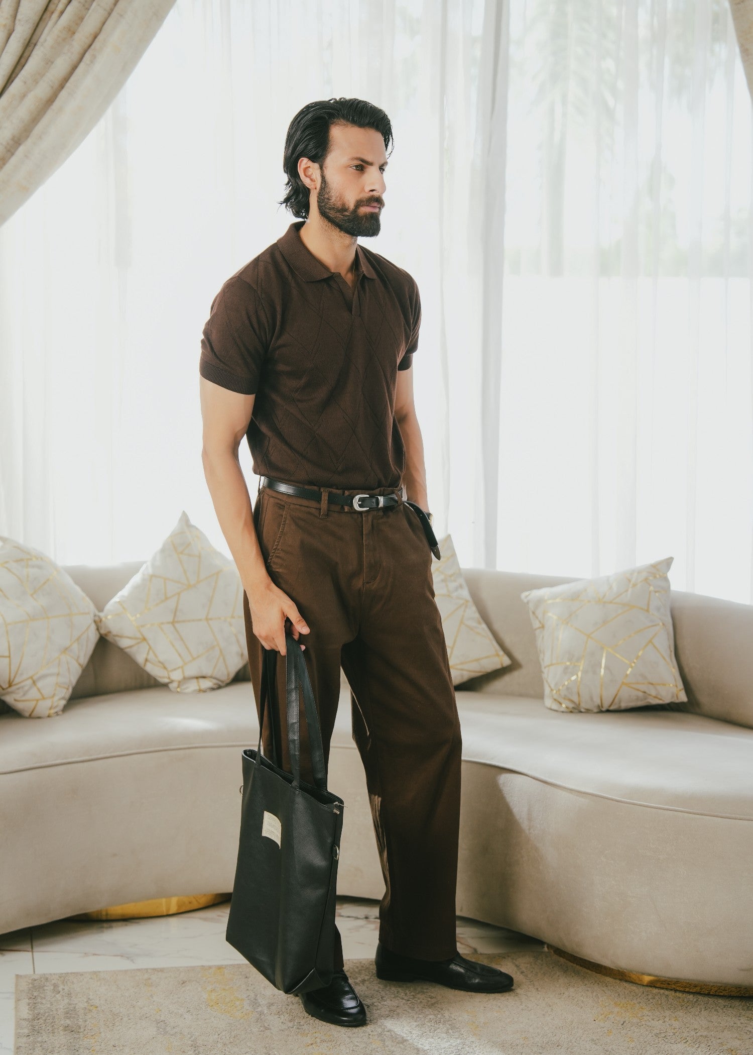 cotton Polo Shirt in Espresso brown