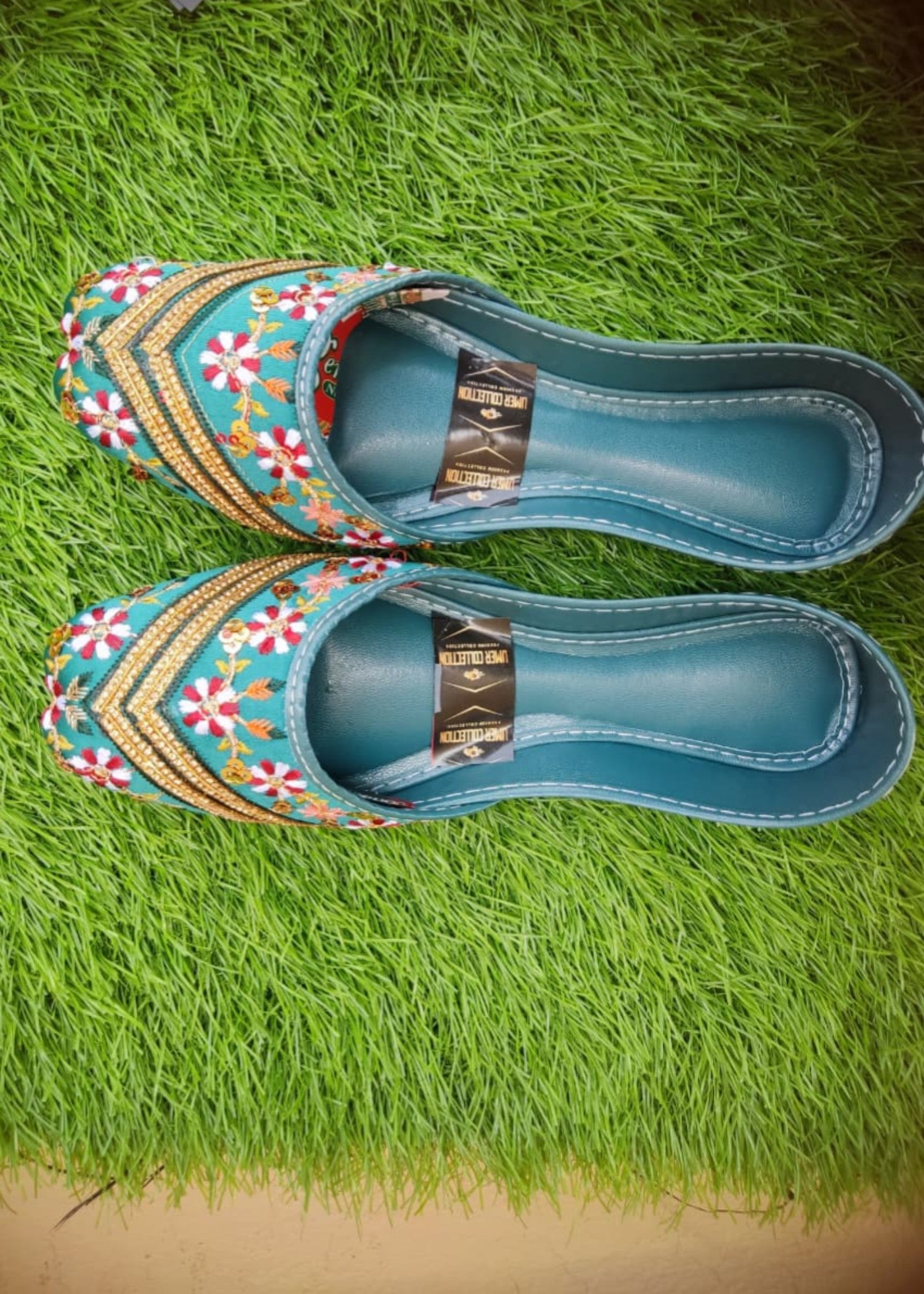Khussa in Teal by - High Quality Women Khussa FON0971