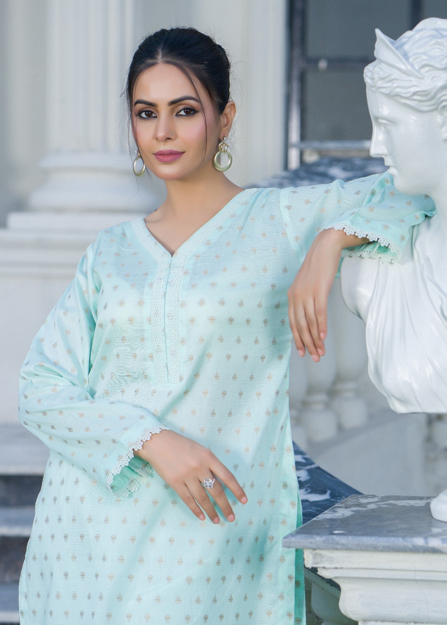 brochea jacquard Co Ord Sets in Ice blue
