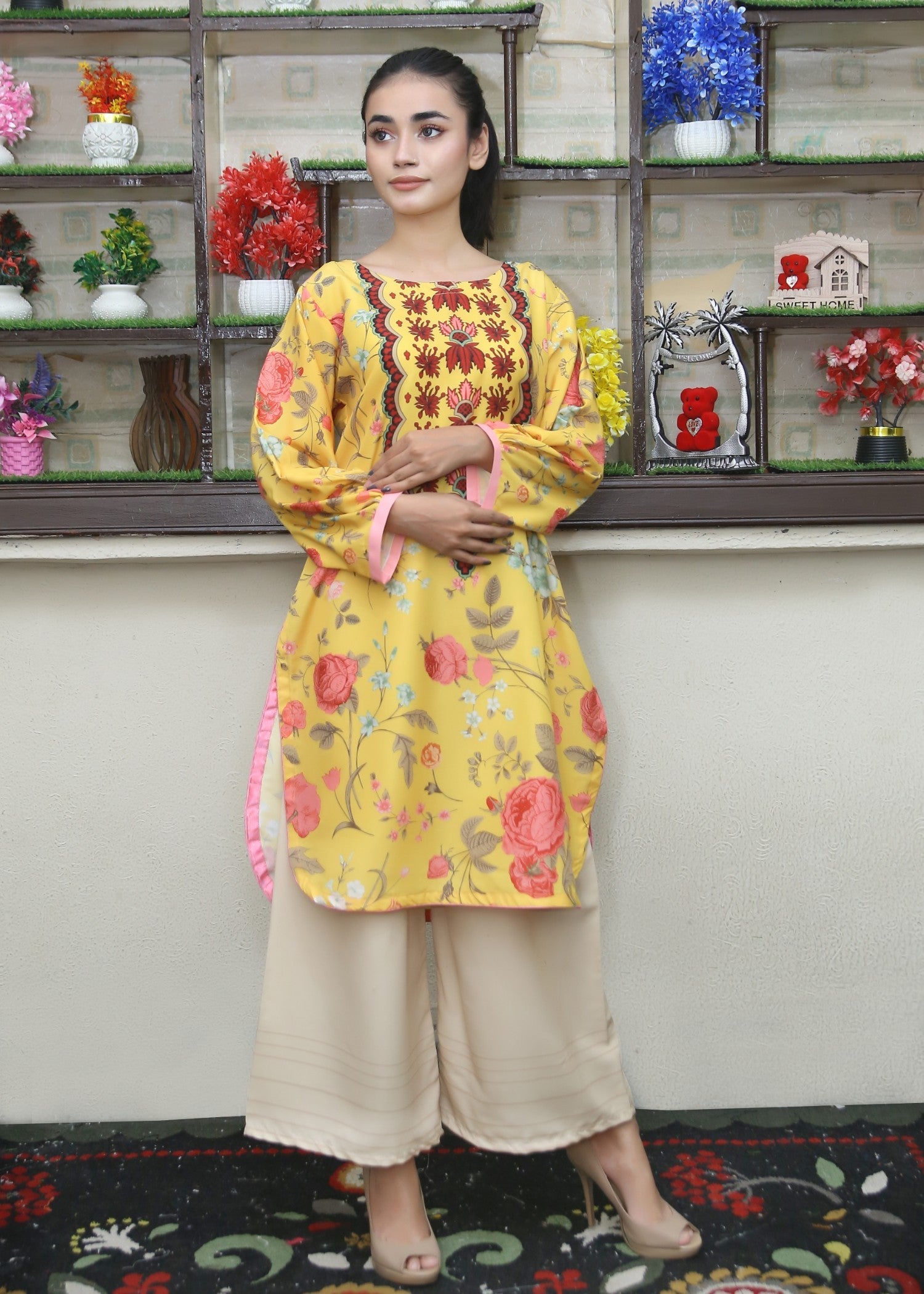 poly lawn Kurta Set in Mustard