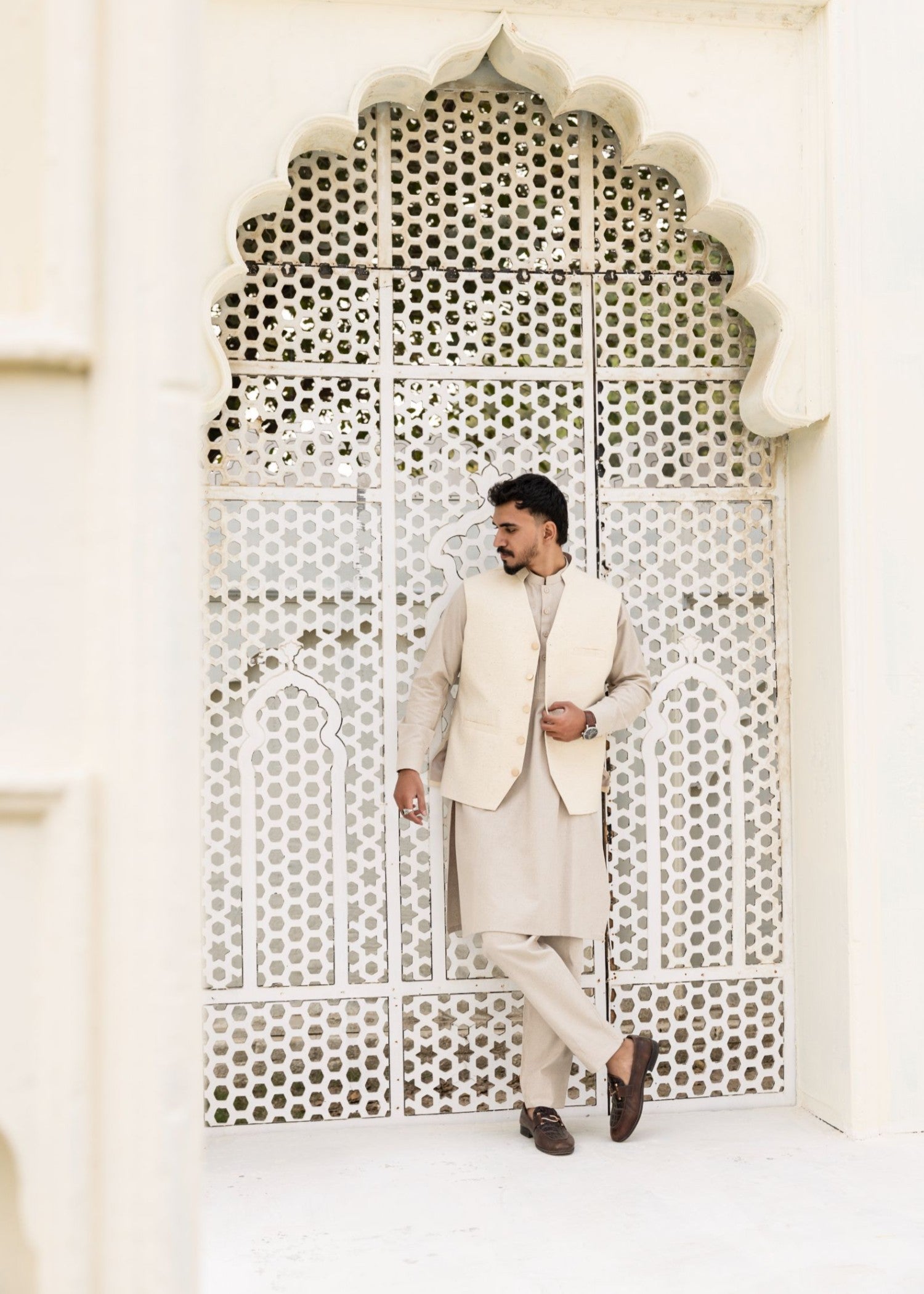 karandi Waistcoat in Cream by Istor House Of Premium Fabrics