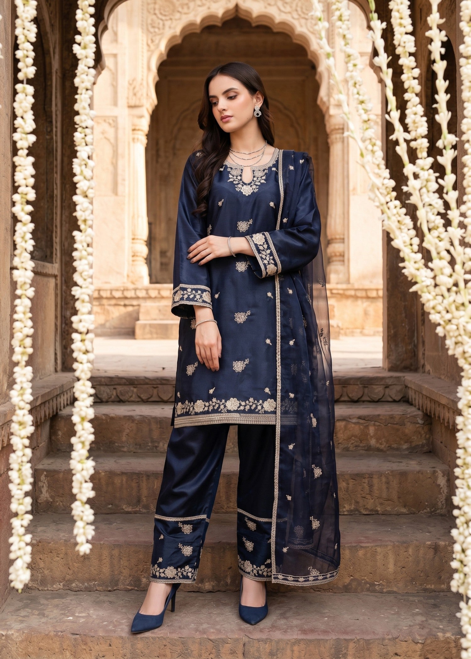 kattan silk Kurta Set in Navy blue