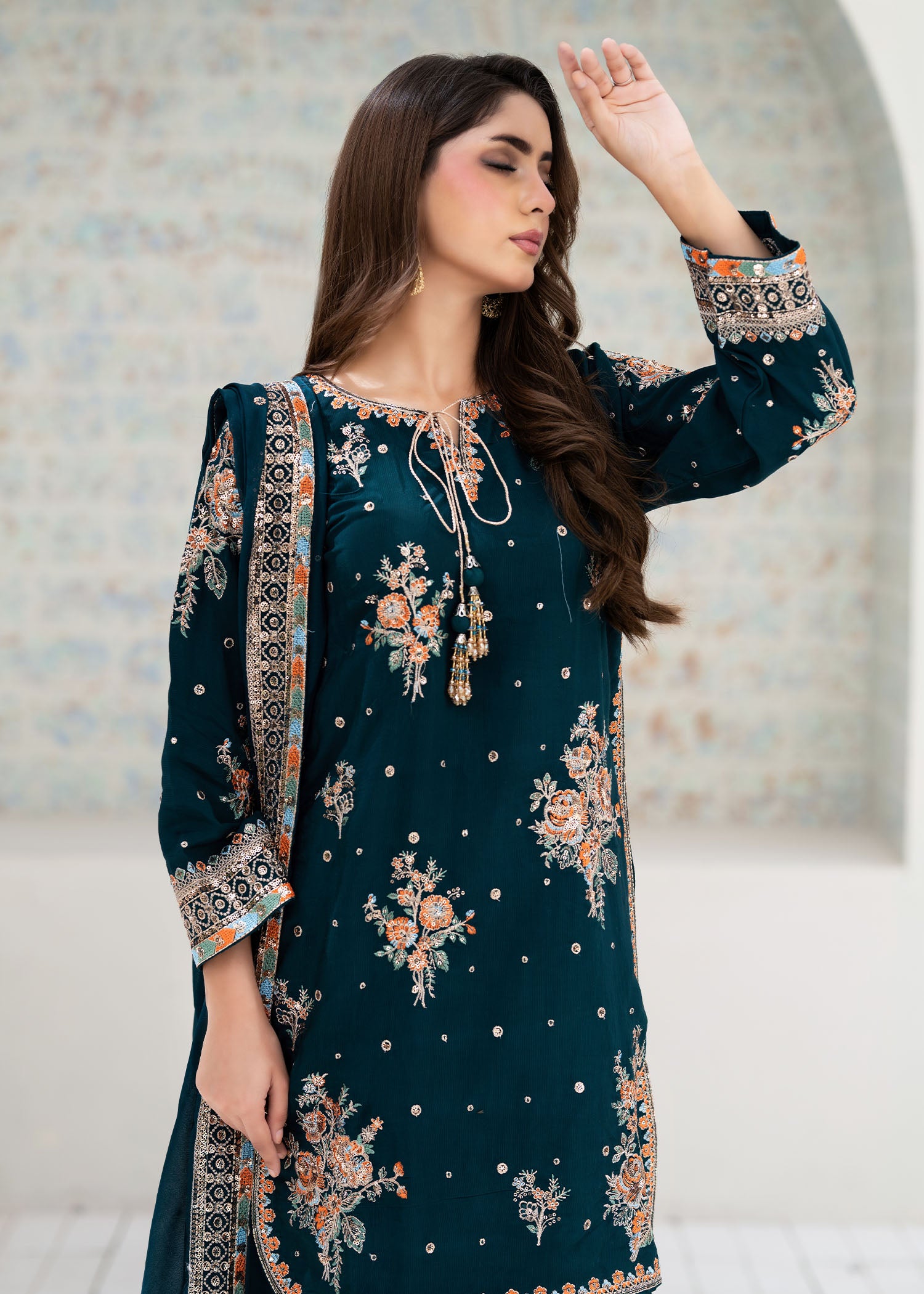 silk Kurta Set in Teal