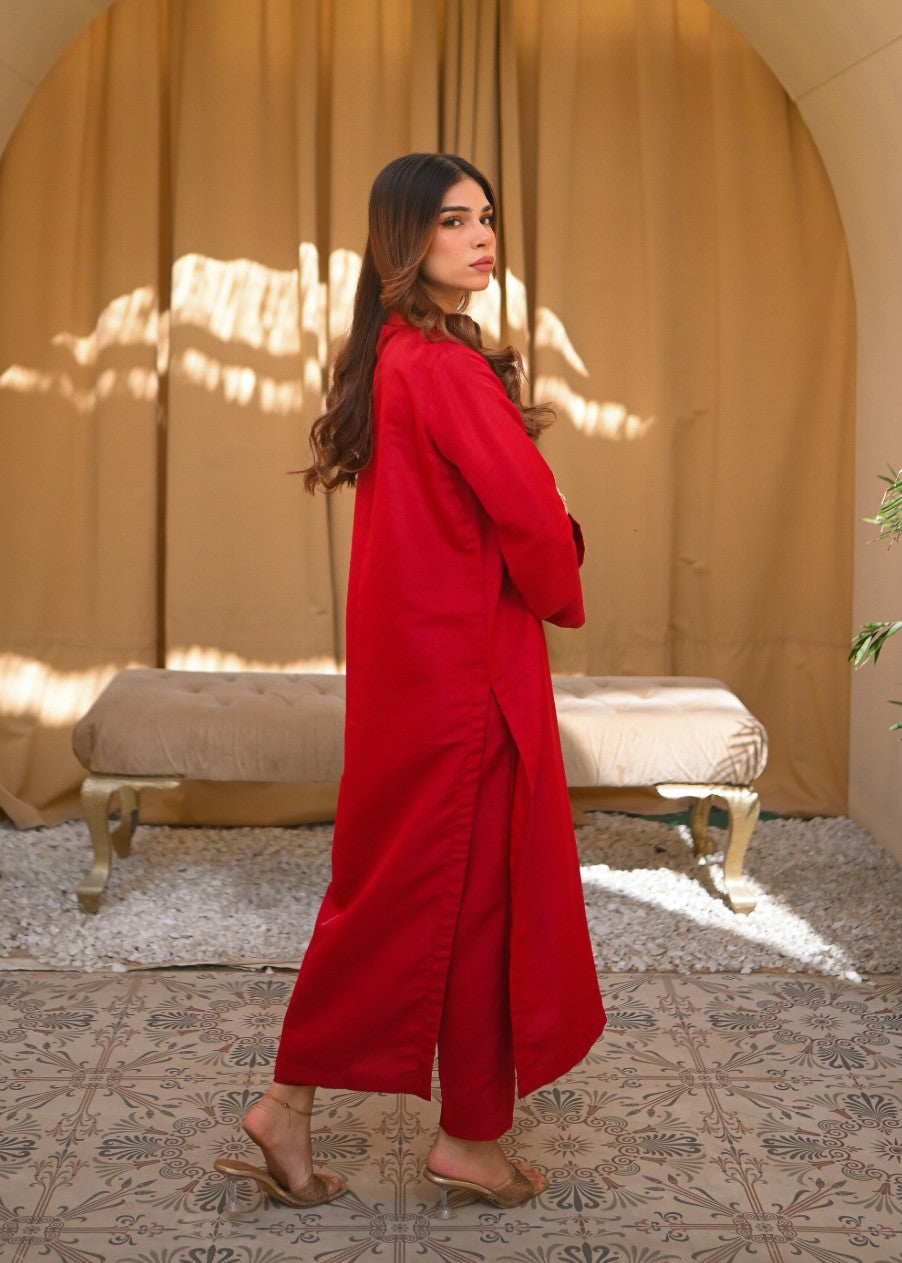 raw silk Co Ord Sets in Red