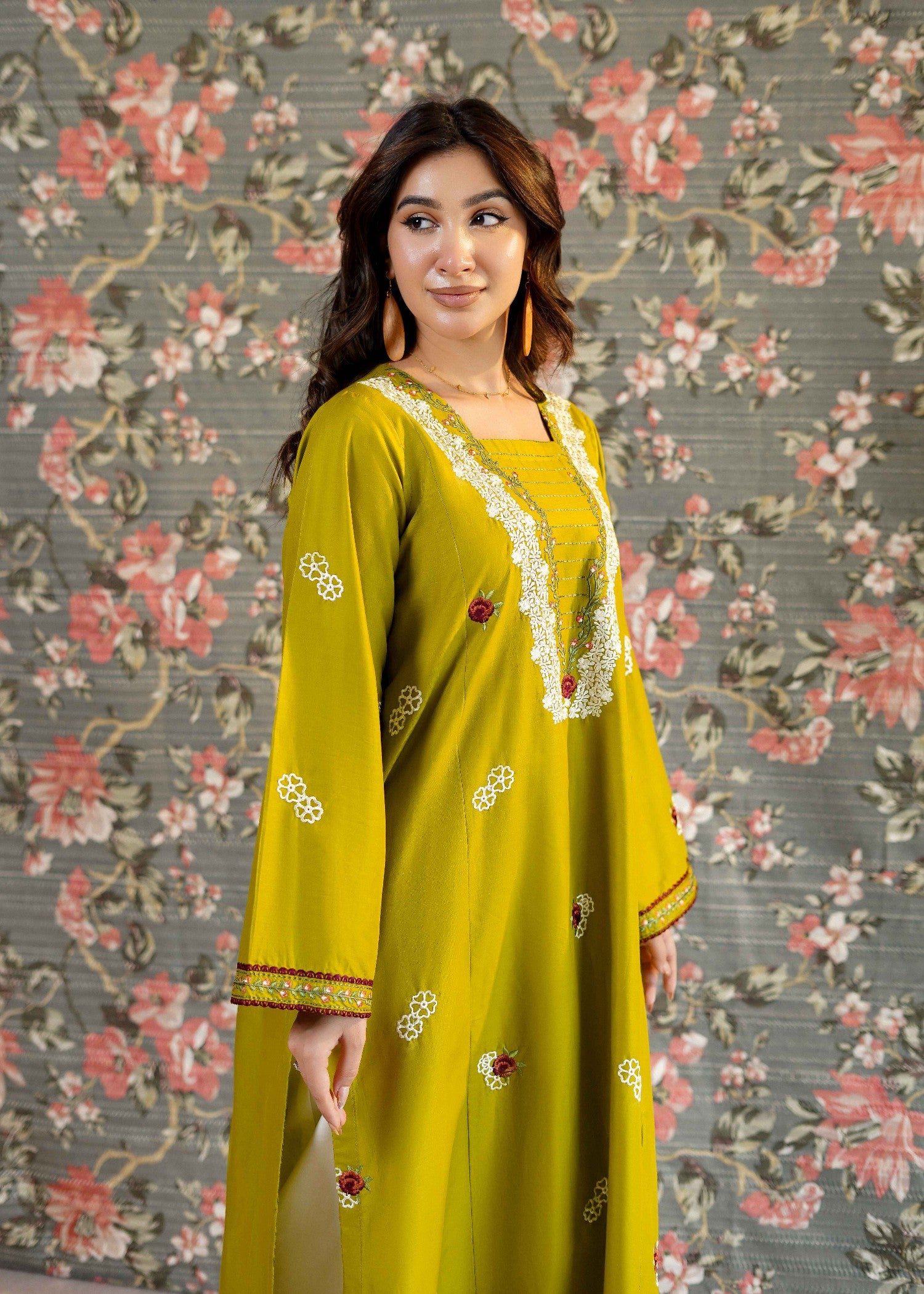 lawn Kurti in Olive green