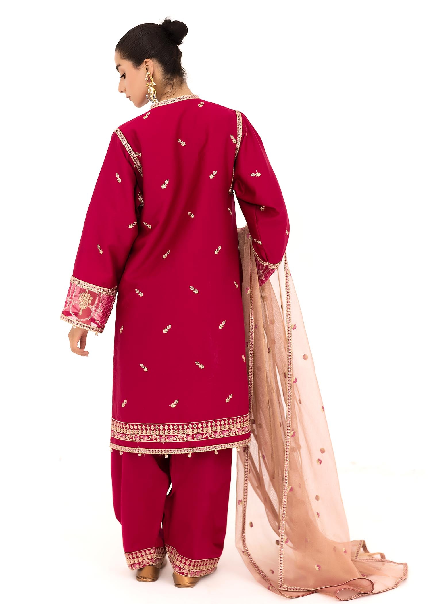 cotton satin Kurta Set in Red