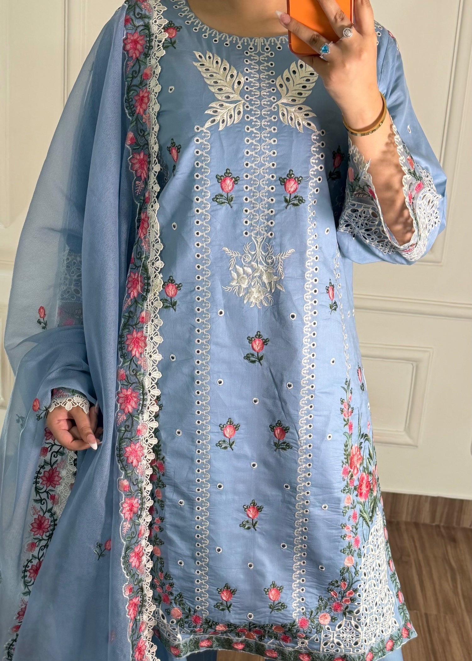 lawn Kurta Set in Powder blue, sky blue