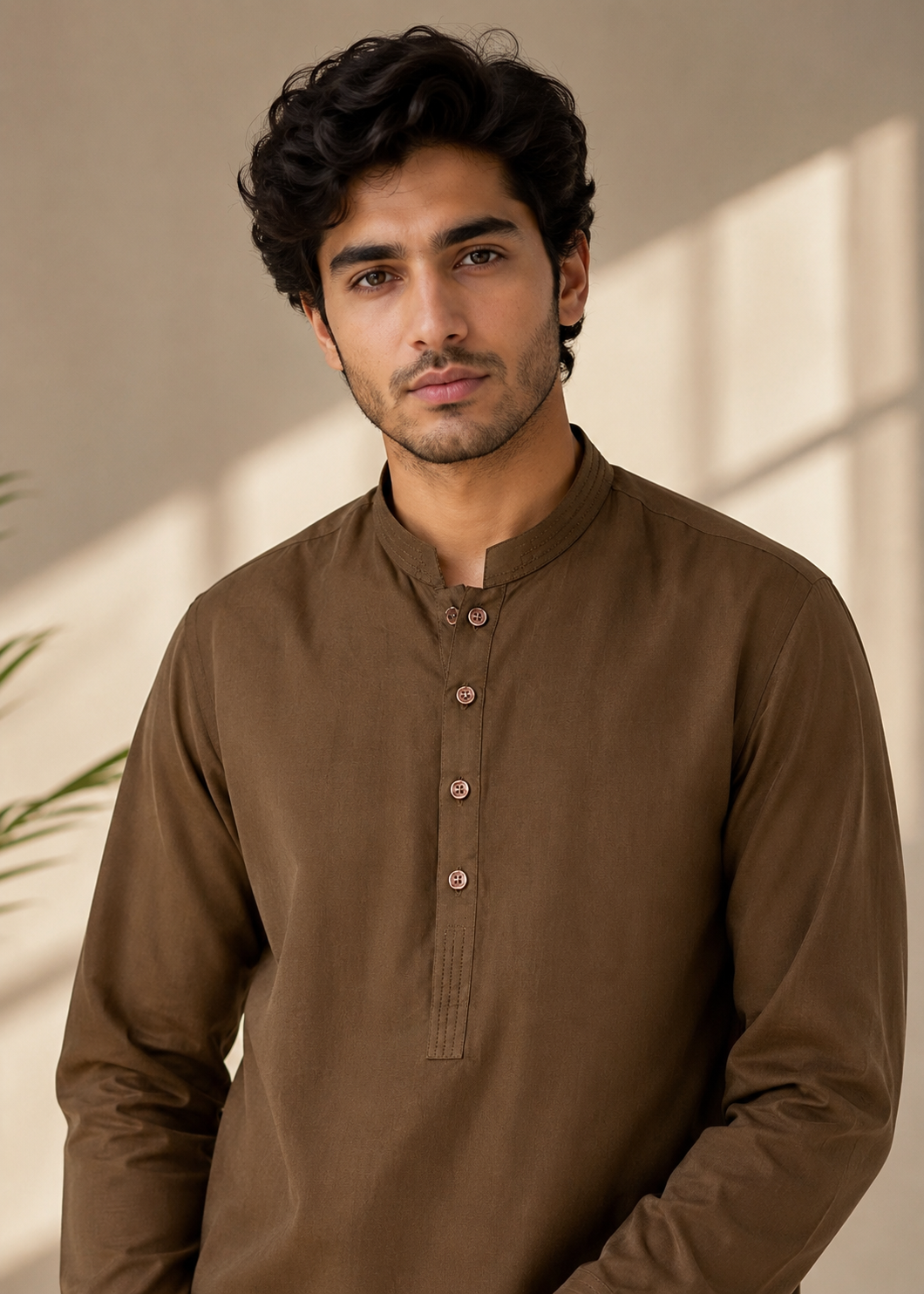 wash & wear Shalwar Kameez in Walnut brown