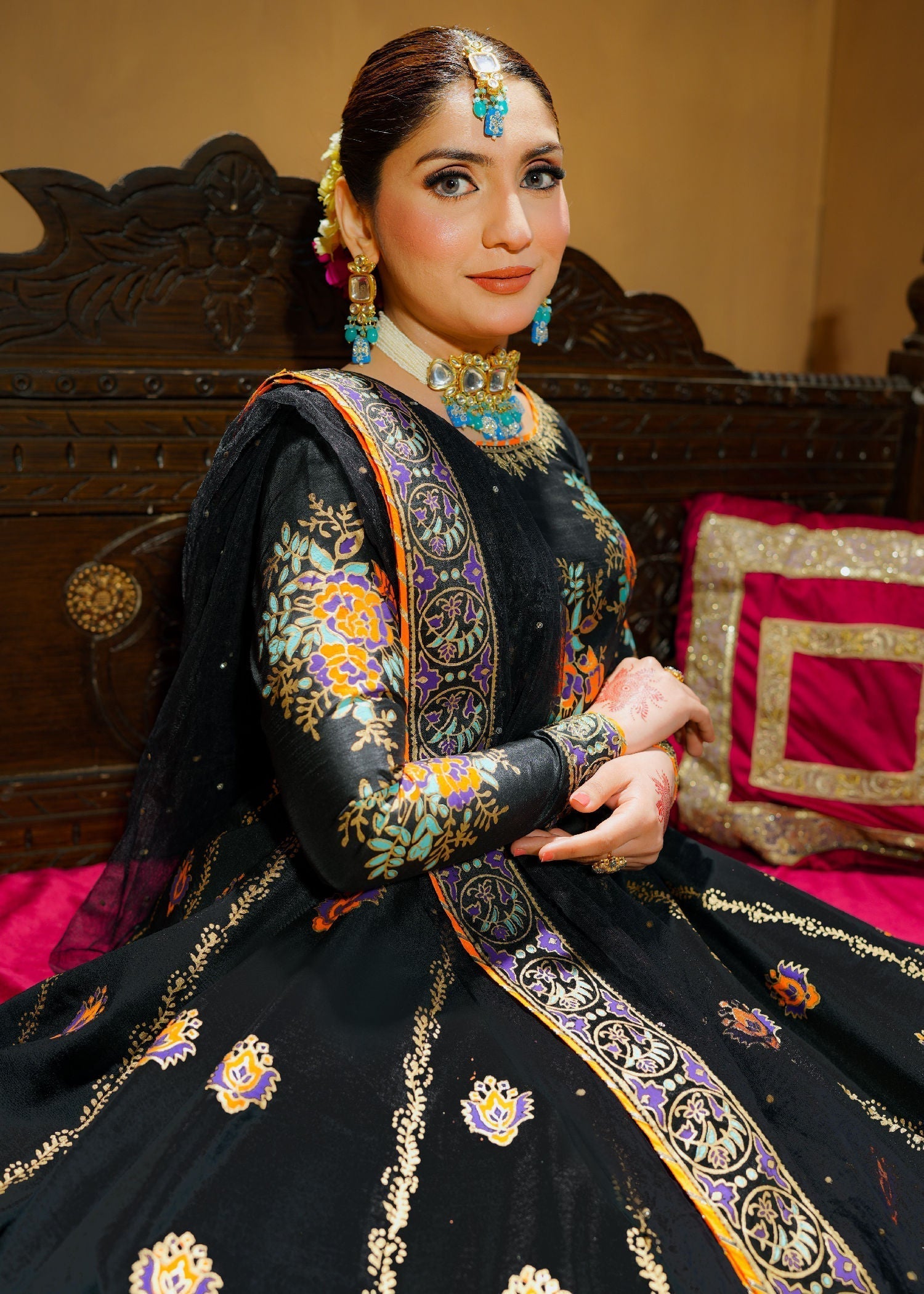 raw silk Lehenga in Black