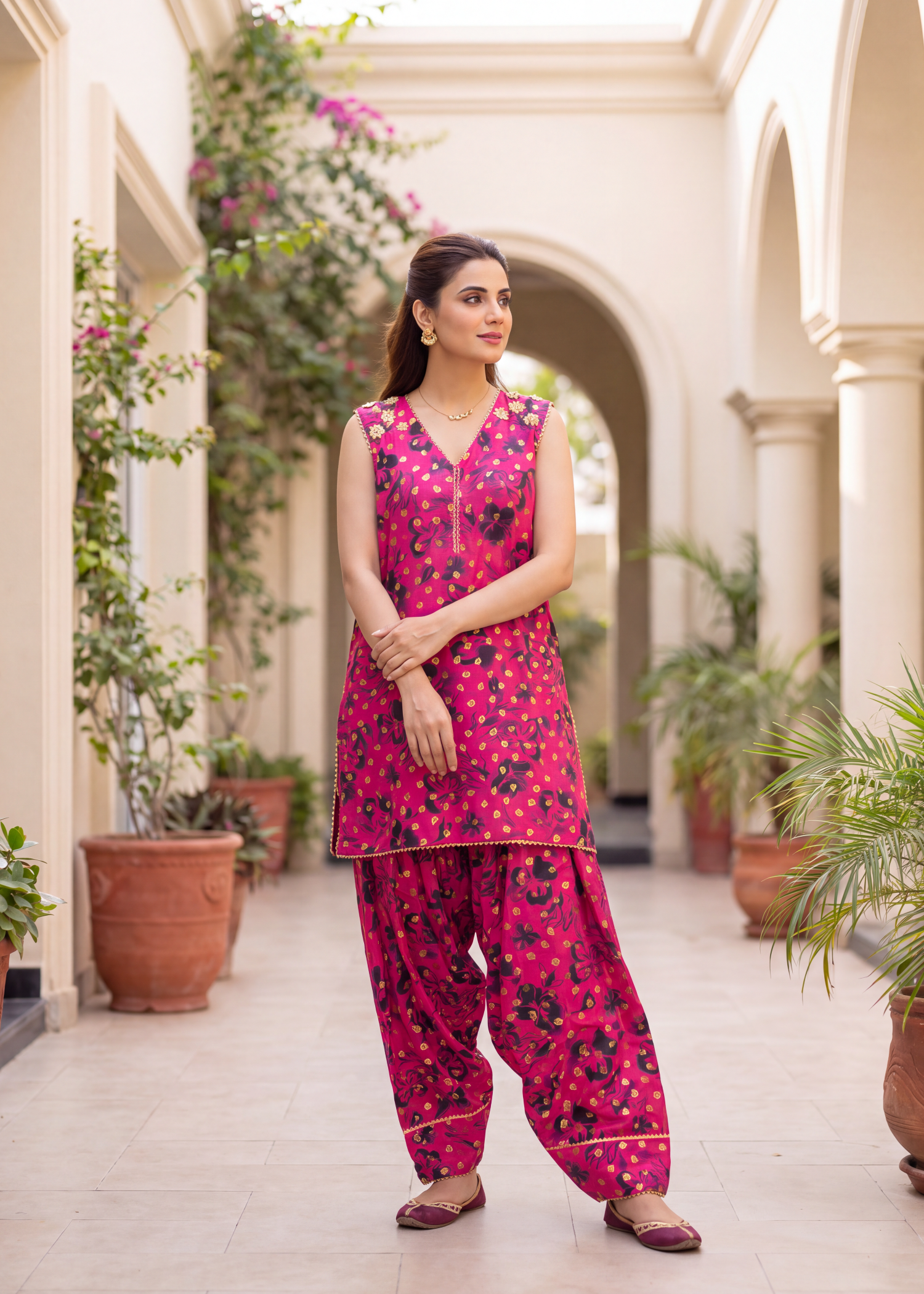 lawn Co Ord Sets in Black, raspberry pink