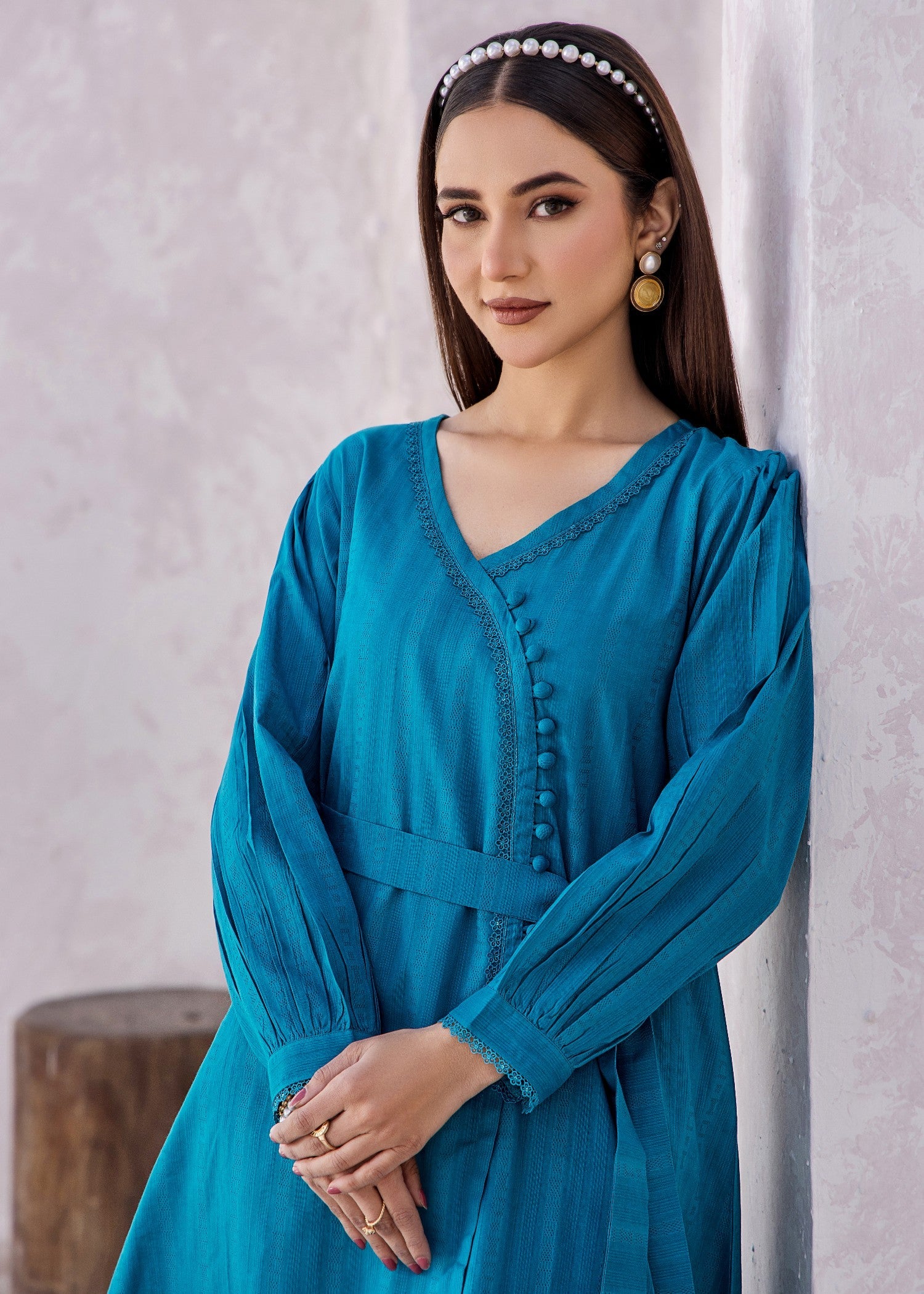 textured lawn Tunic in Bondi blue