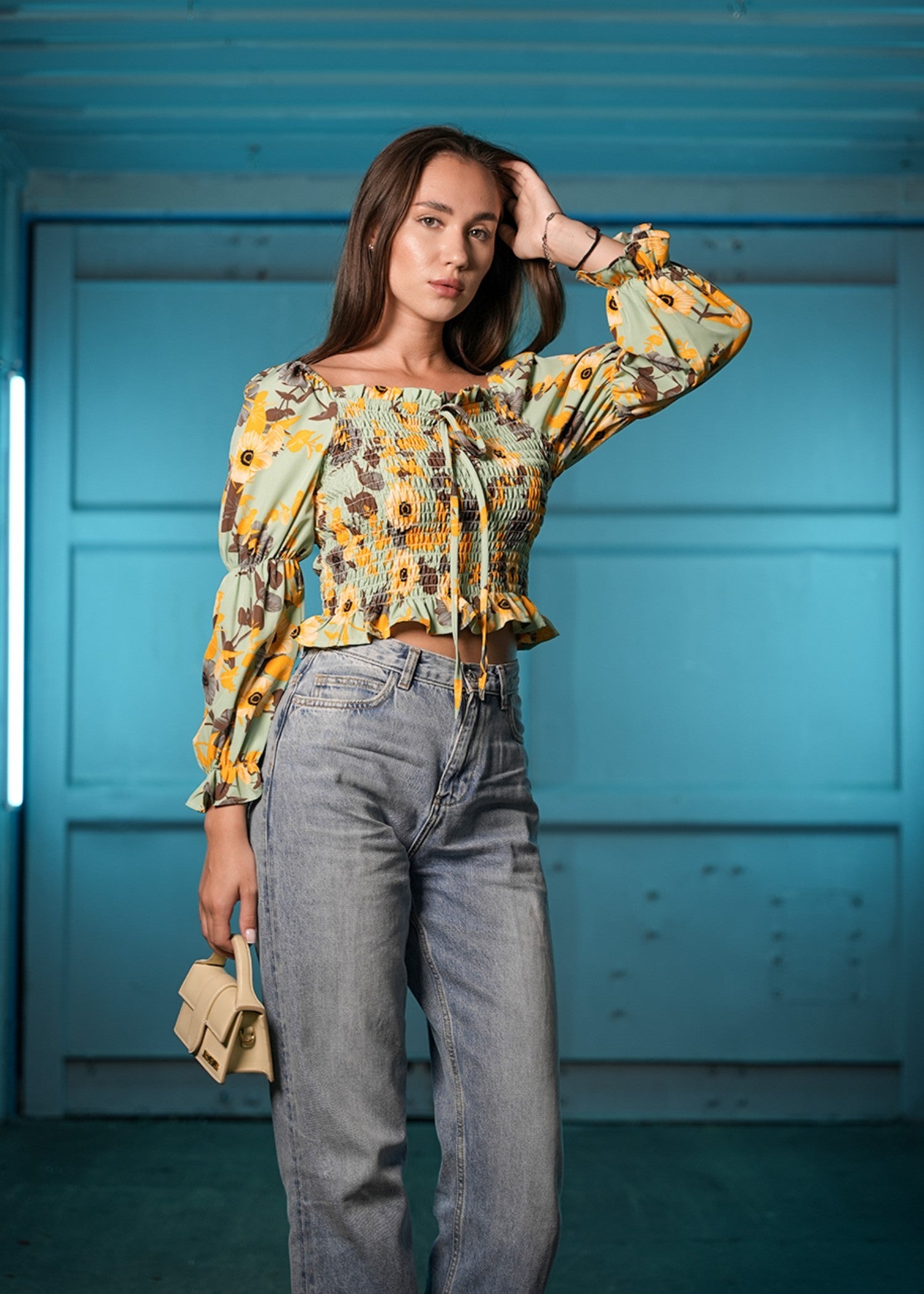 textured wash & wear Blouse in Green