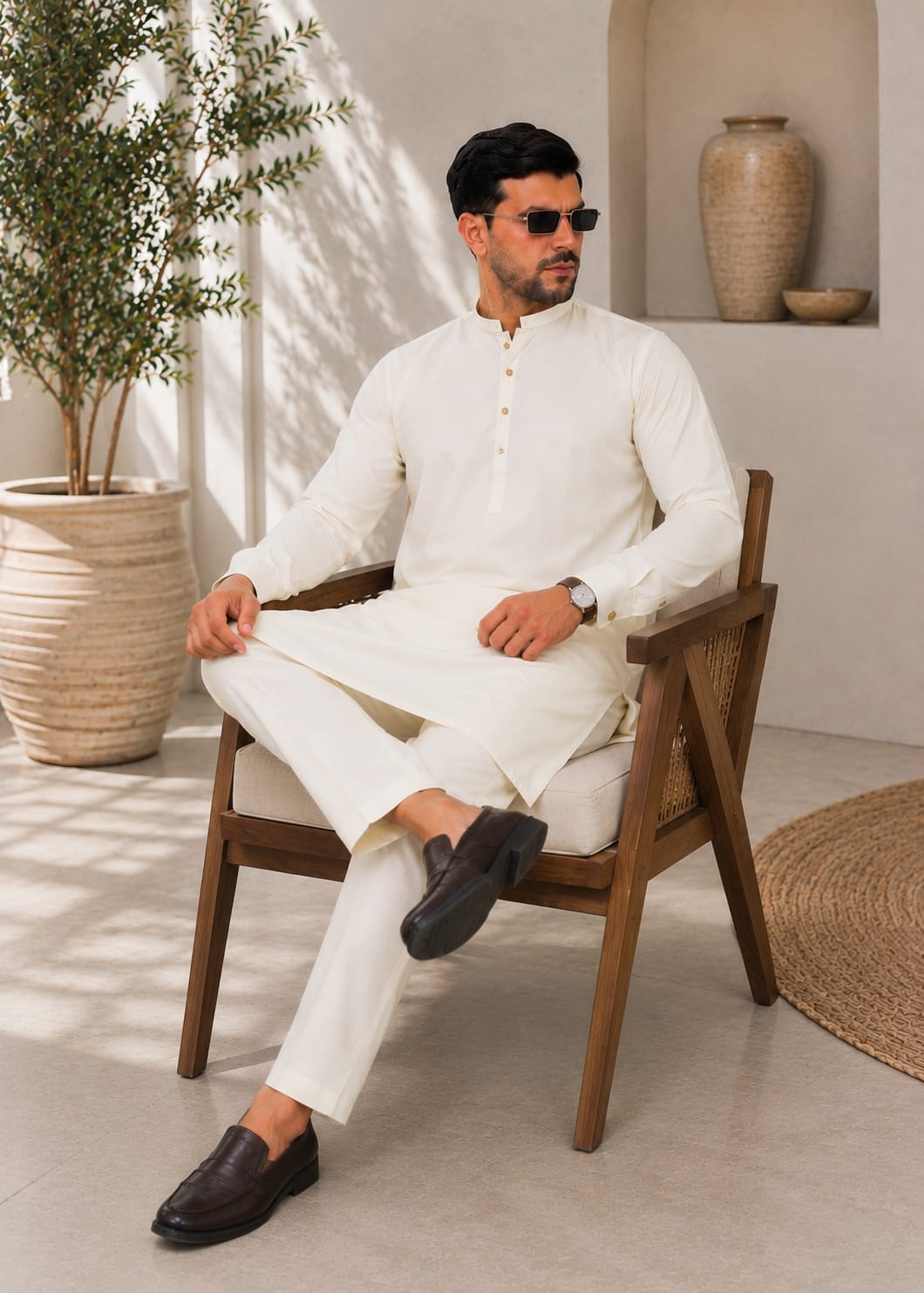 wash & wear Kurta Set in Pearl white