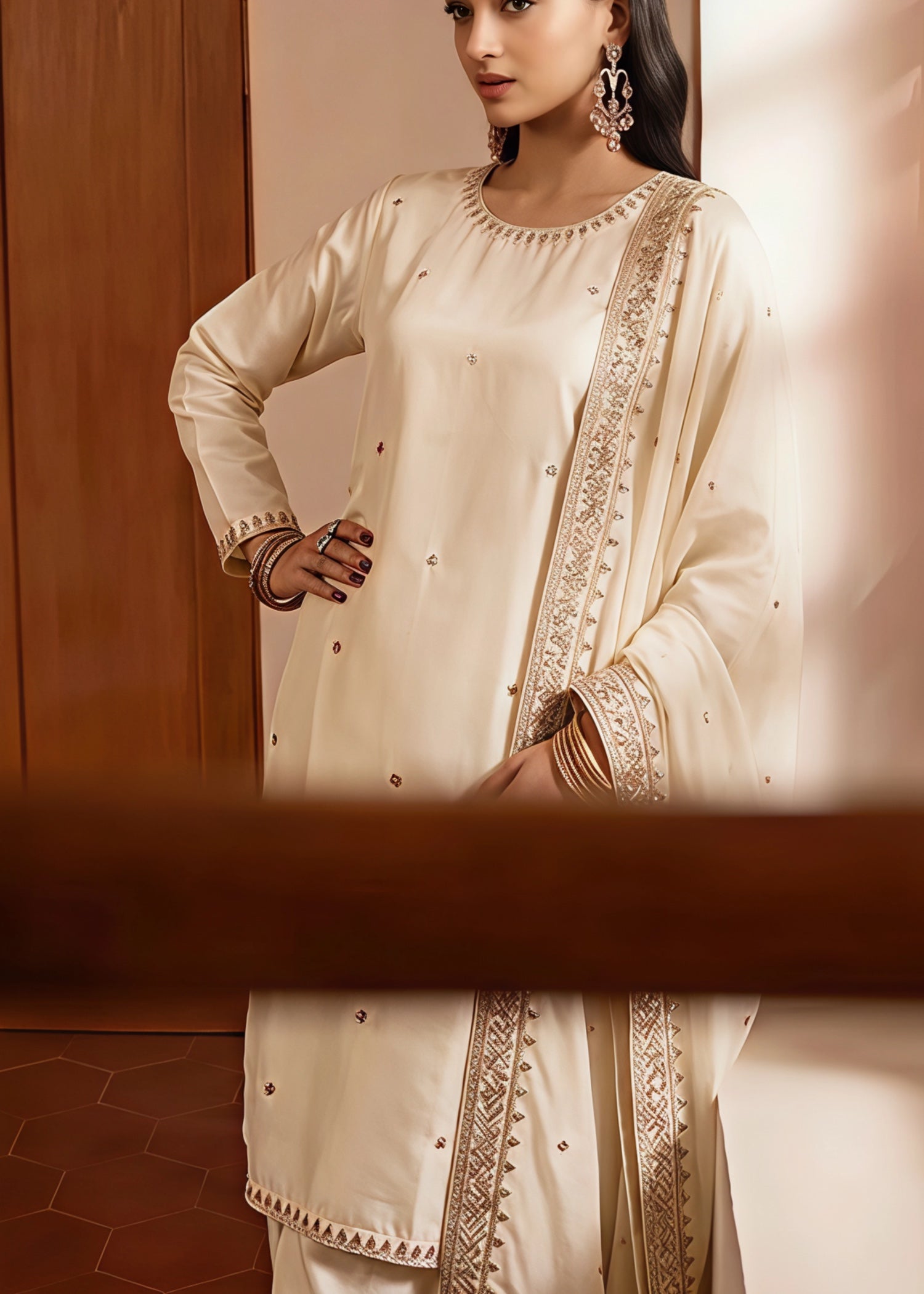 silk Kurta Set in Beige