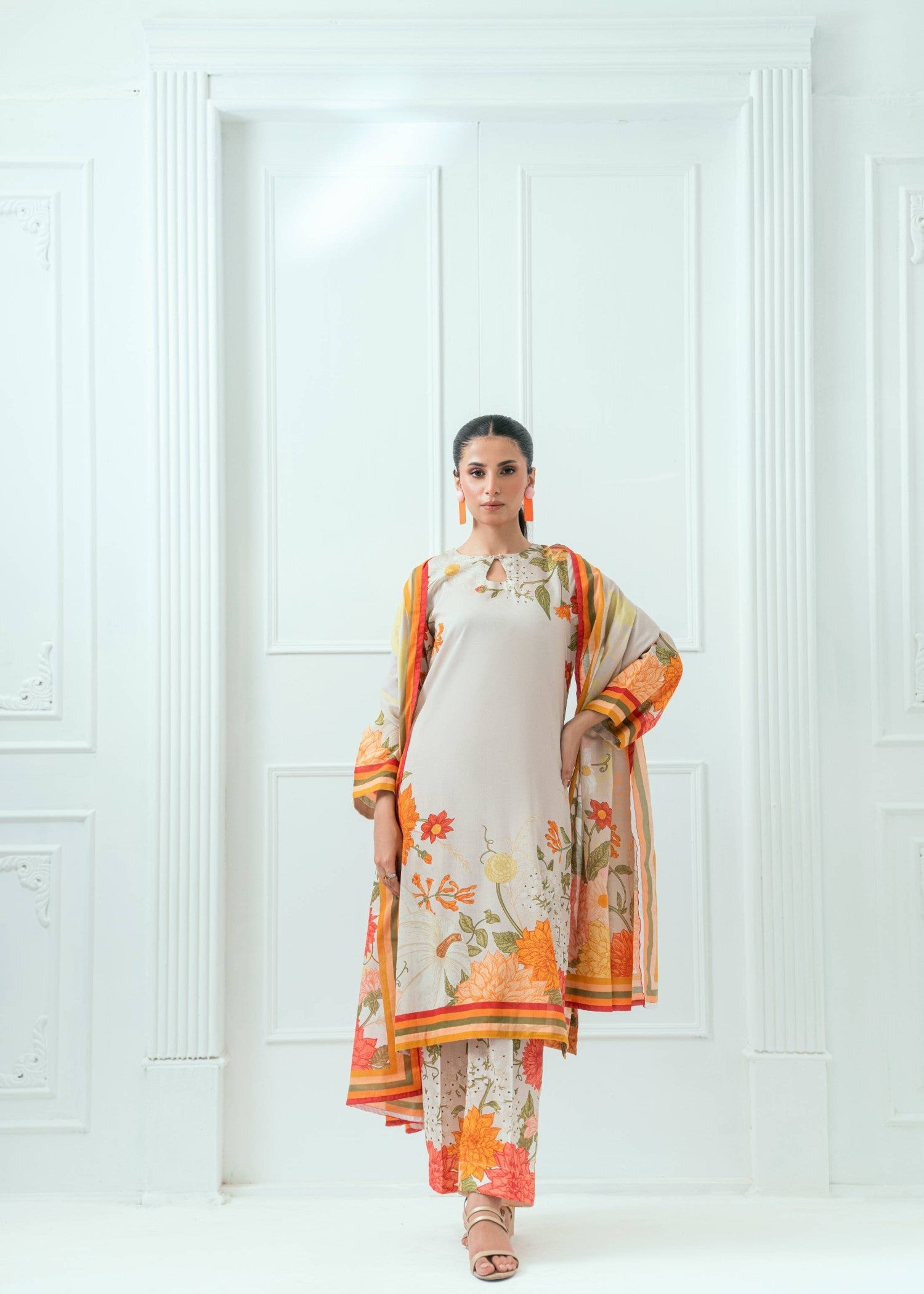 lawn Unstitched in Orange