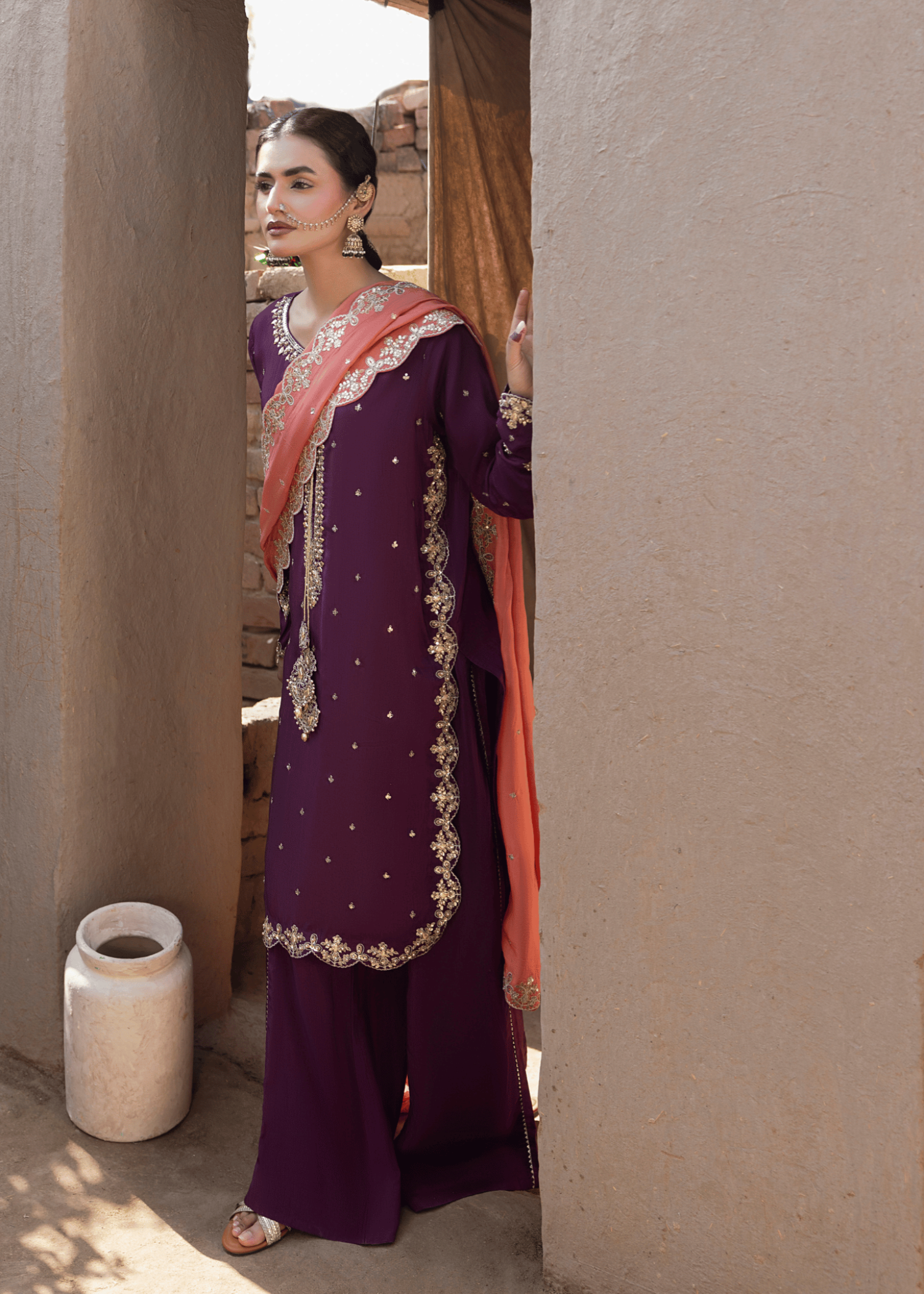 korean raw silk Kurta Set in Purple