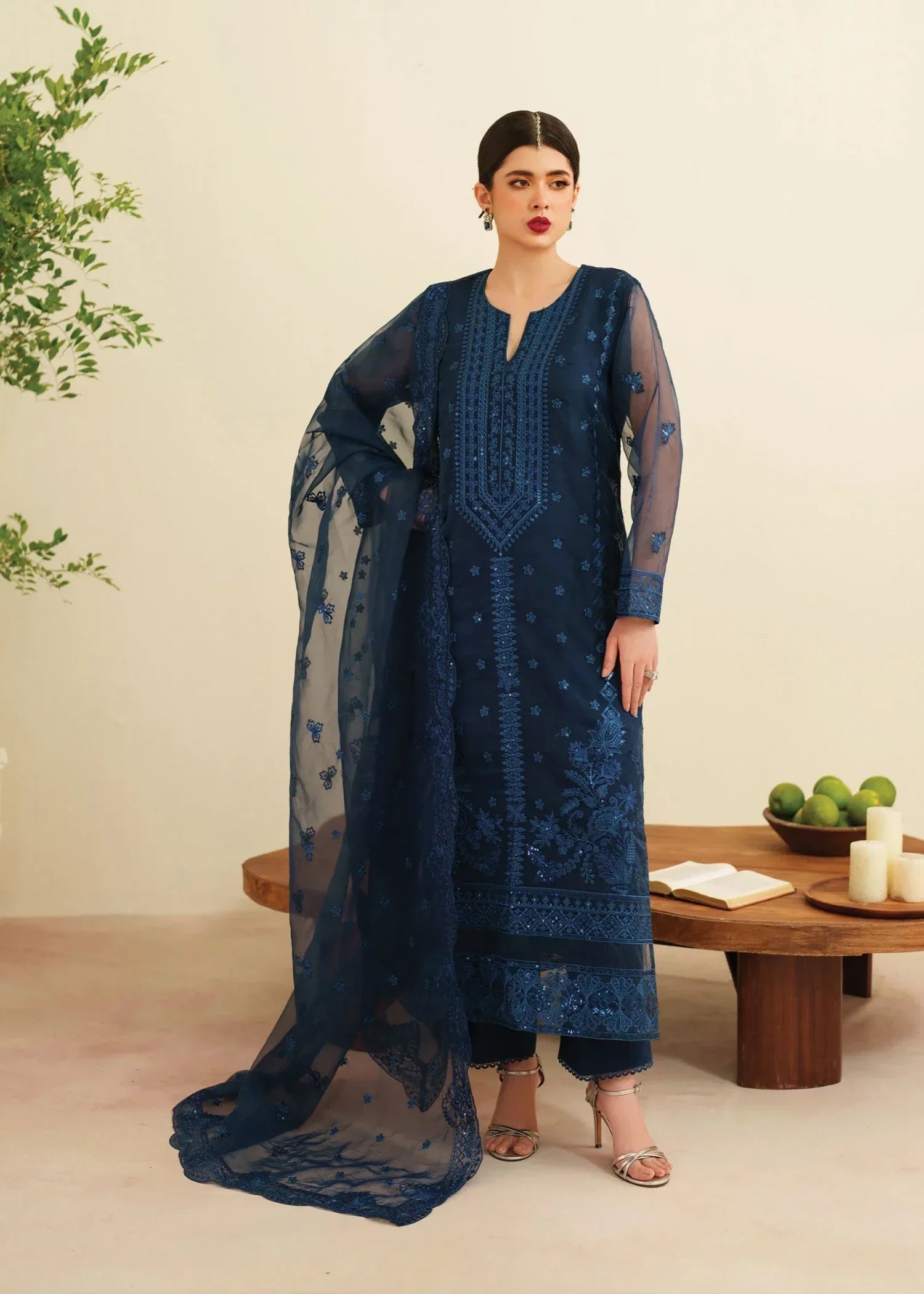 organza Kurta Set in Cobalt blue