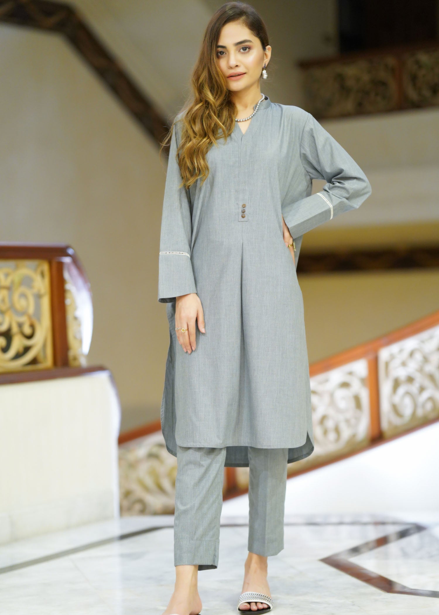 viscose Kurta Set in Grey