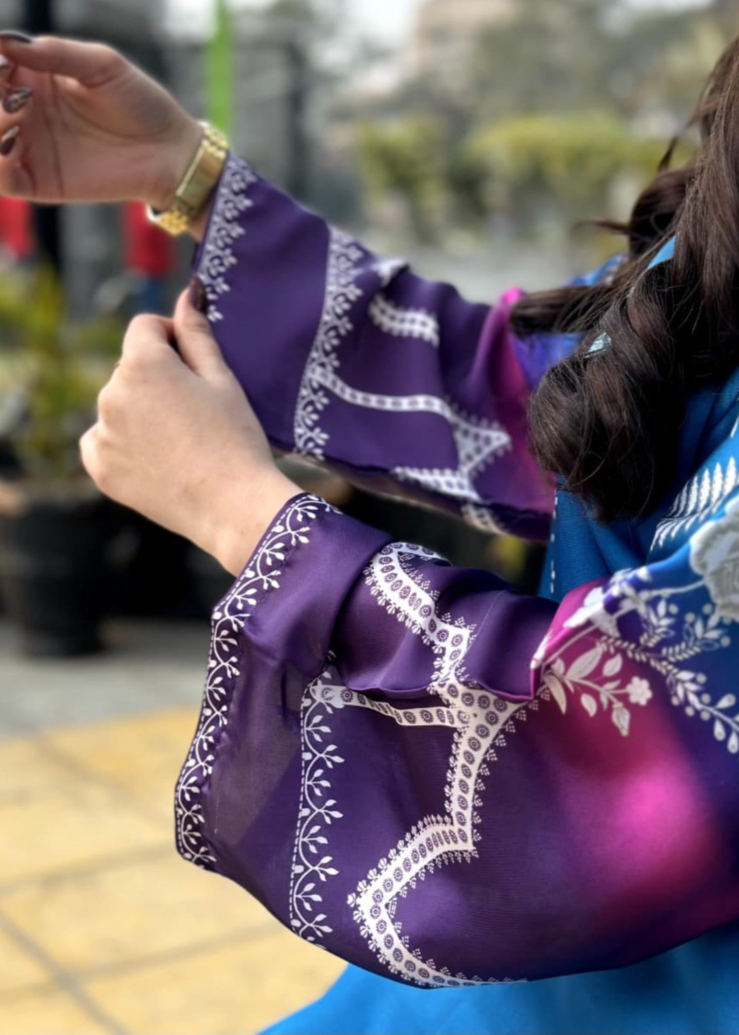 poly lawn Kurta Set in Sapphire blue