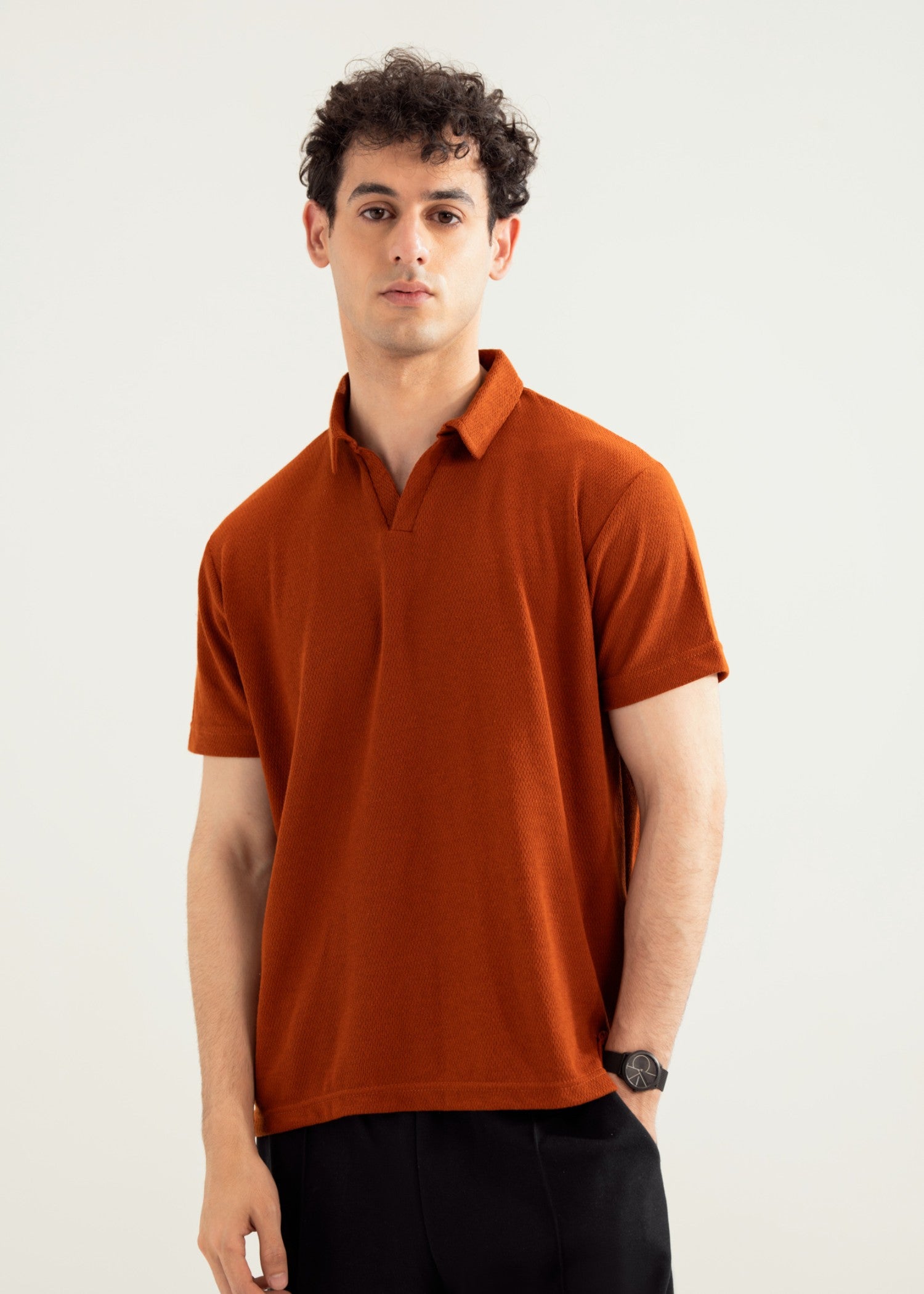 cotton Polo Shirt in Rust orange