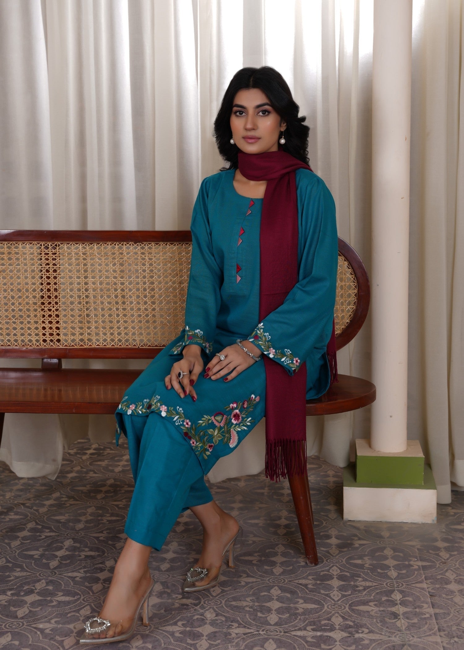 khaddar Kurta Set in Teal