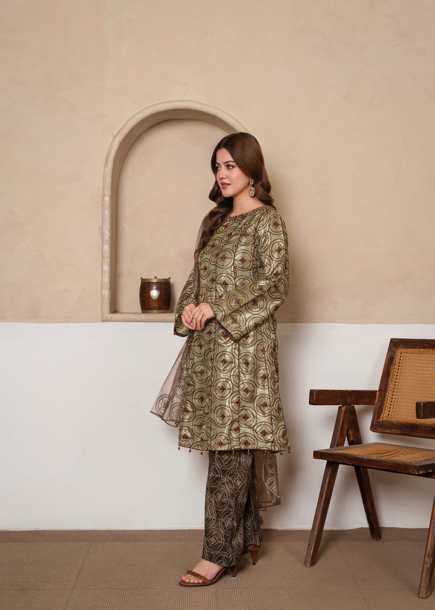 silk Short Frock in Sage green