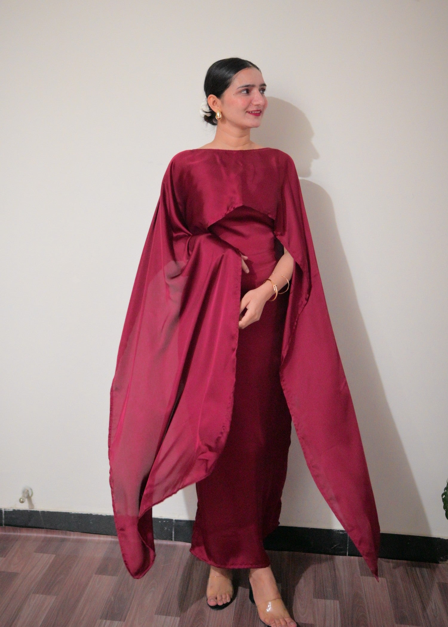 satin silk Dress in Maroon