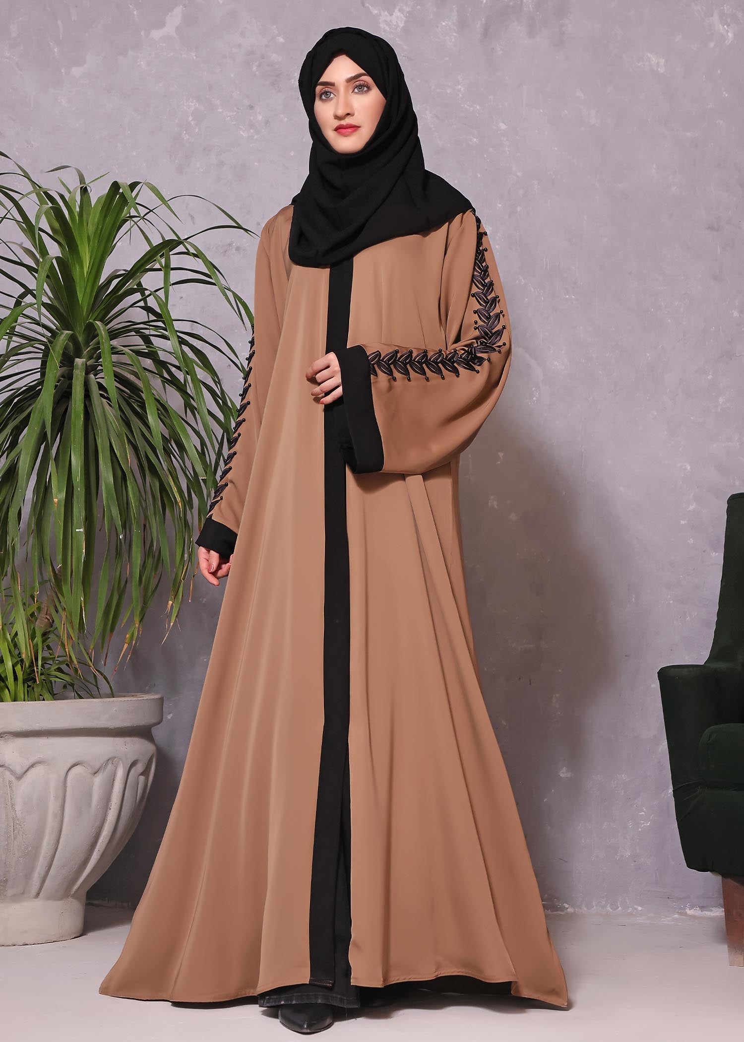 nidha Abaya in Camel brown