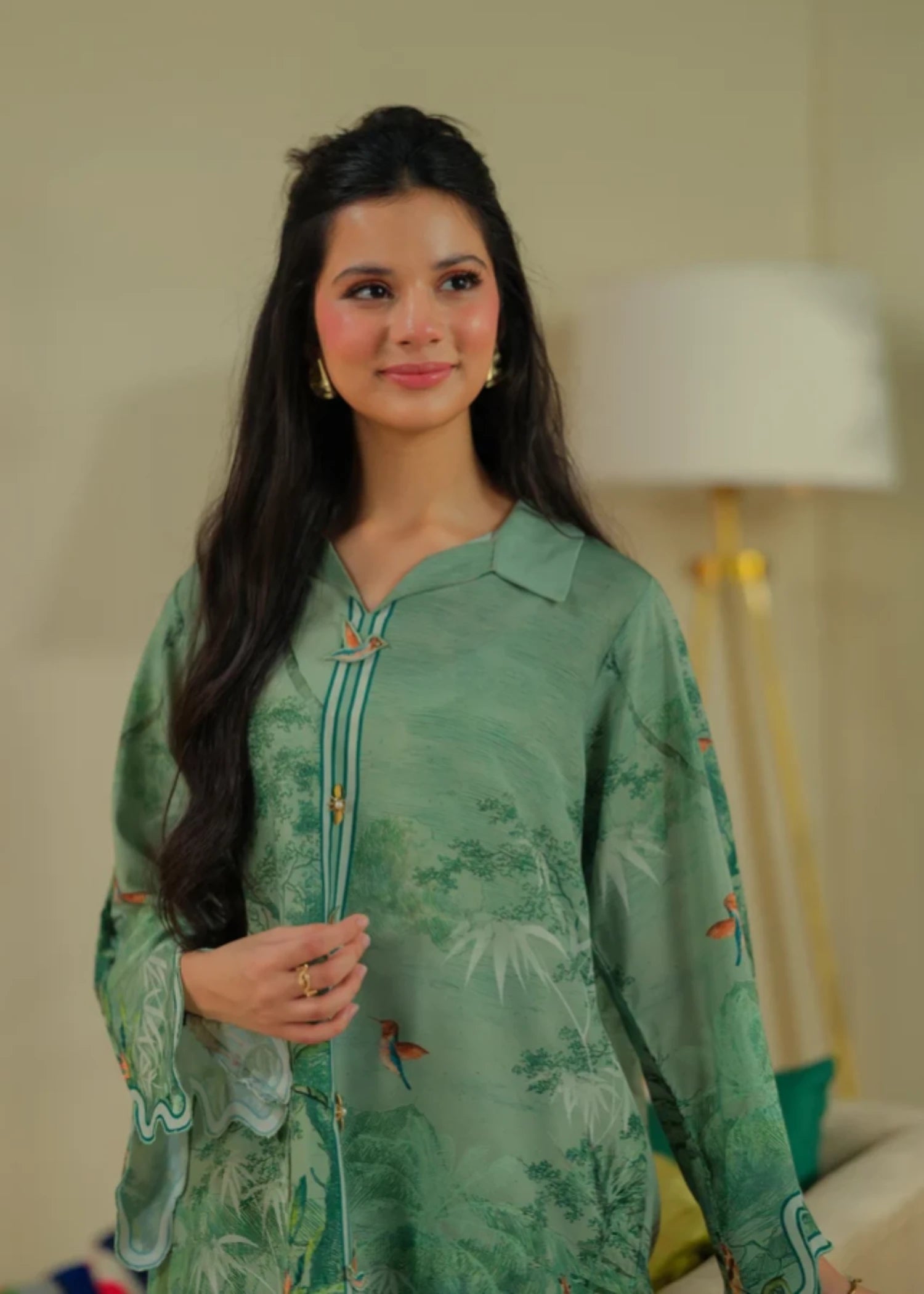 cambric Kurta Set in Pistachio green