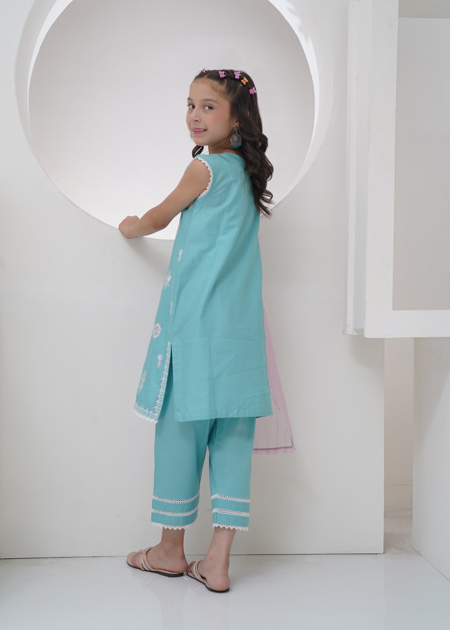 cotton Kurta Set in Turquoise