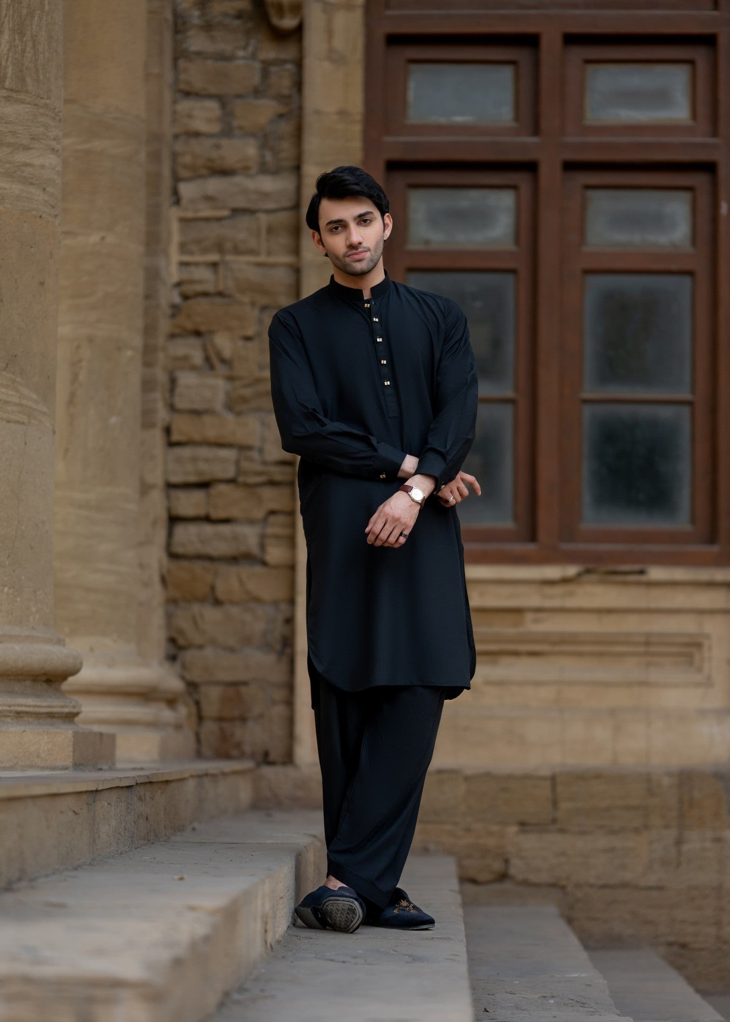 wash & wear Shalwar Kameez in Black by Miras