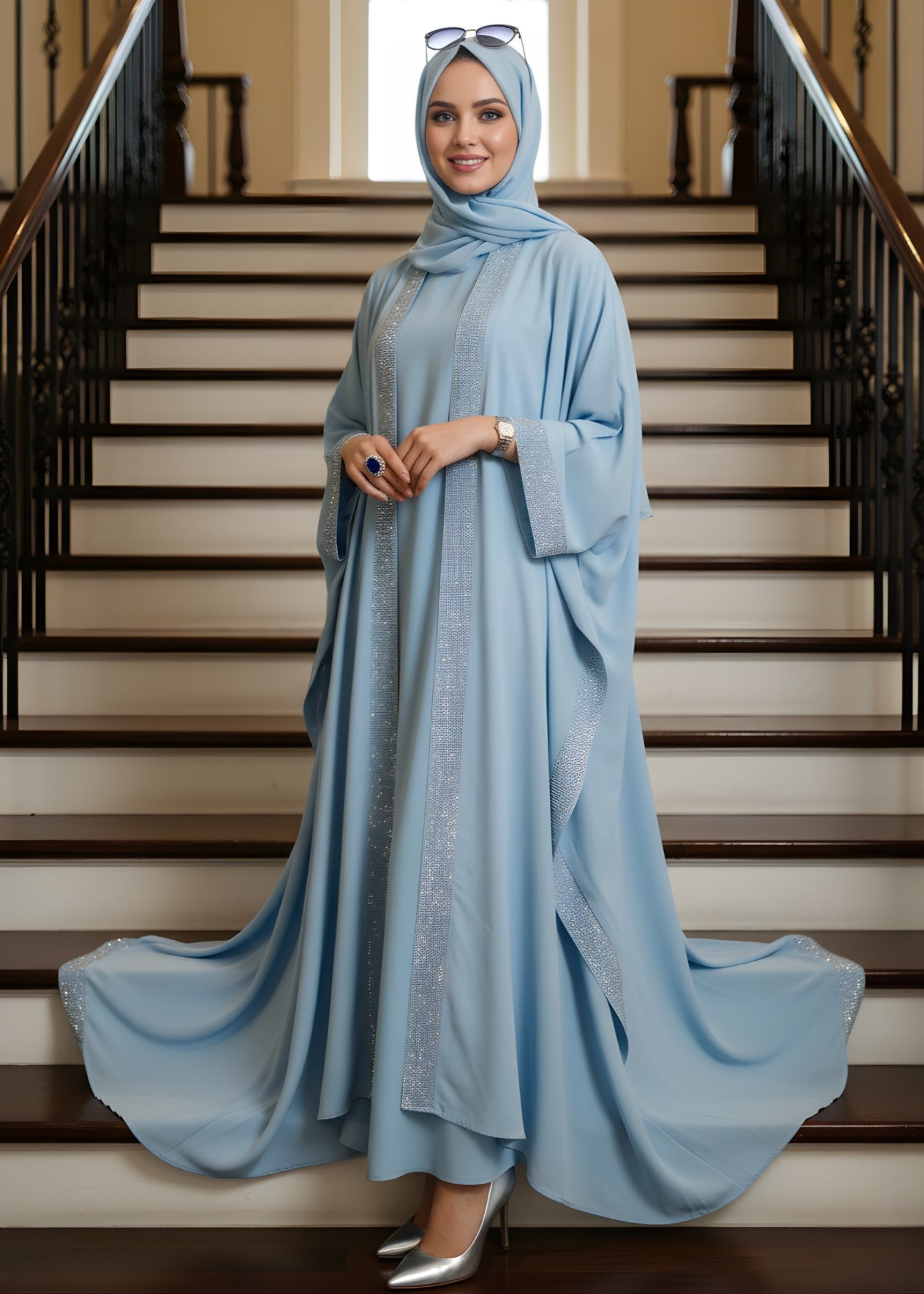 chiffon Abaya in Cloud blue