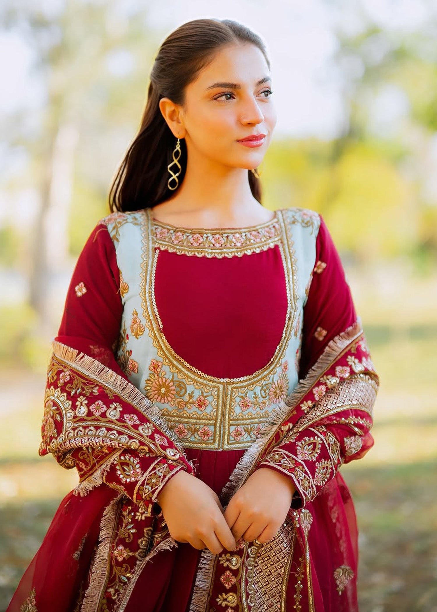 chiffon Anarkali in Maroon